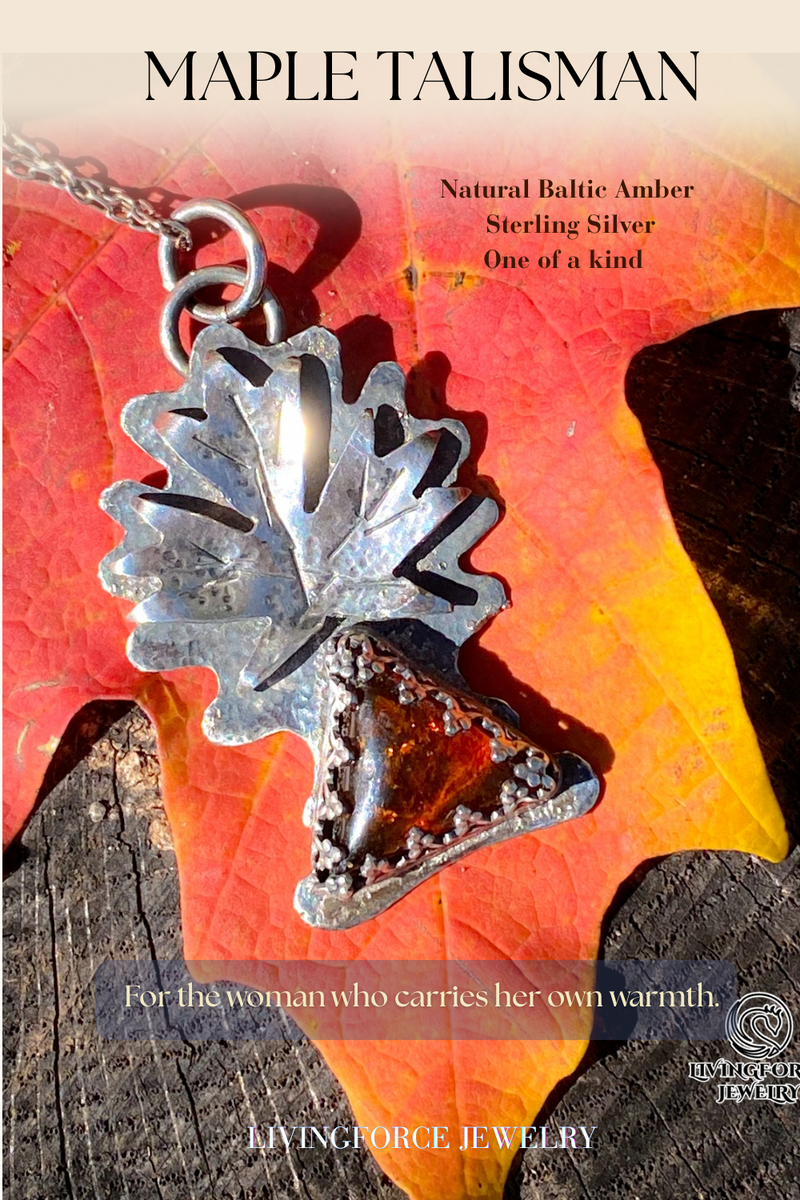 Maple Talisman, Baltic Amber in Sterling Silver Pendant