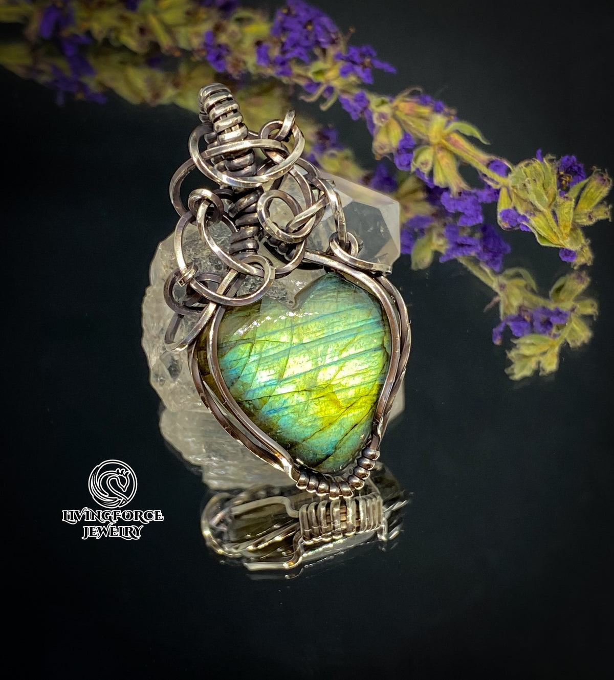 Amia Talisman, Heart Labradorite Pendant in Sterling Silver