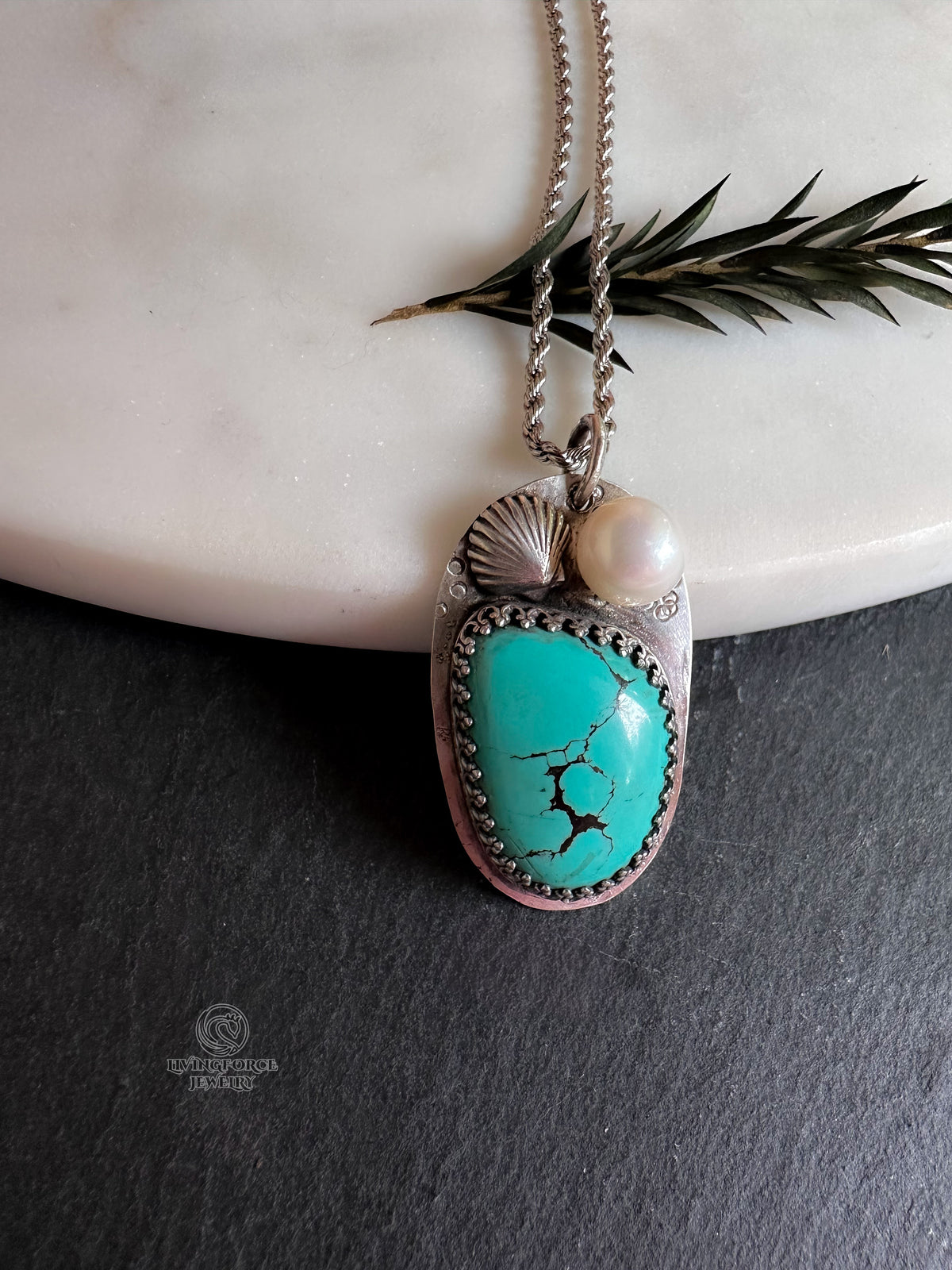 Safe Harbor — Turquoise & Pearl Silver Pendant