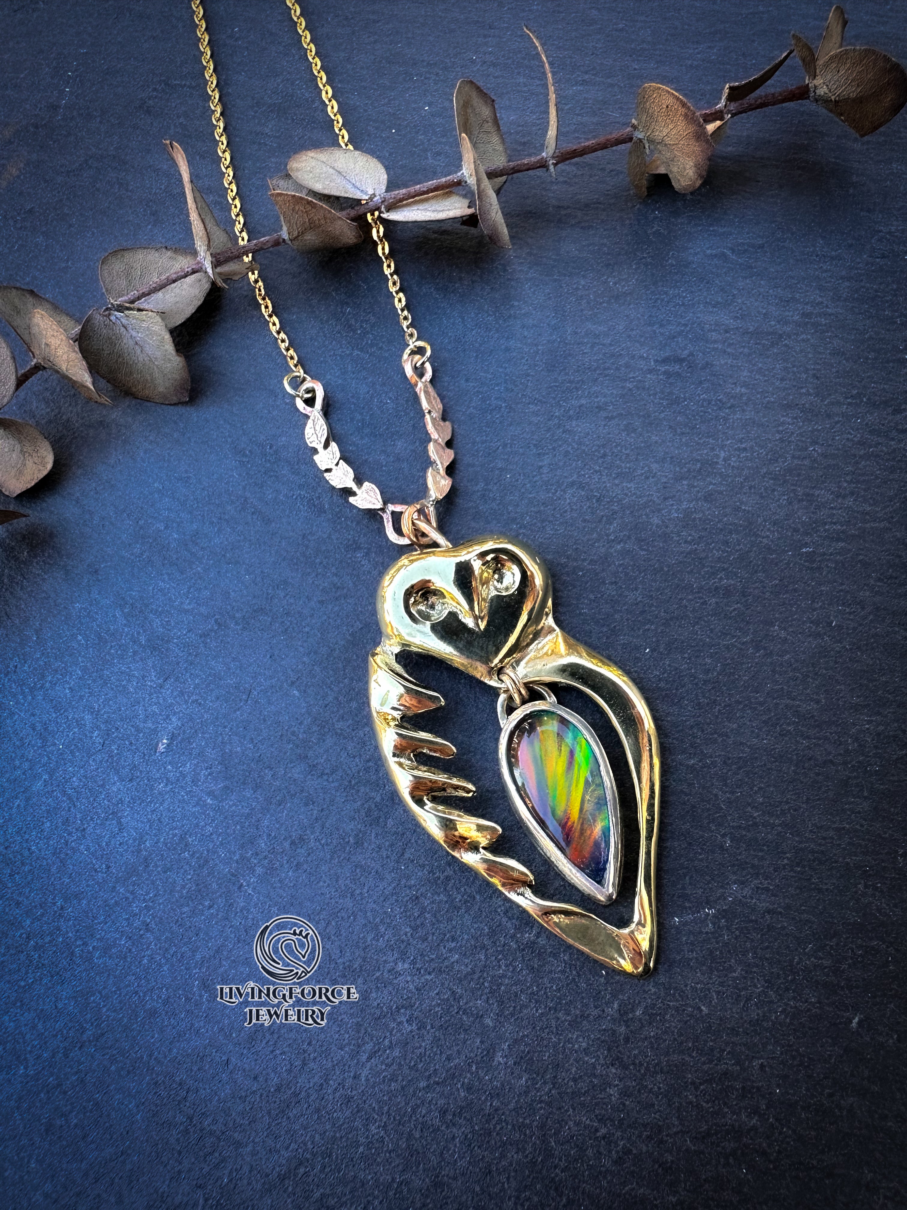 ELIA | The Guardian of Fire | Kinetic Mixed Metal Pendant with Aurora Opal