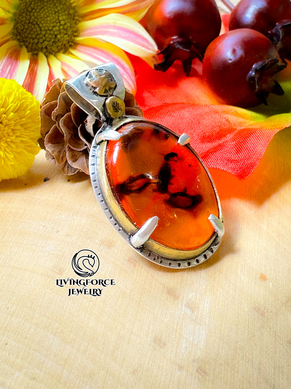 Solis Folia Talisman, Baltic Amber Pendant