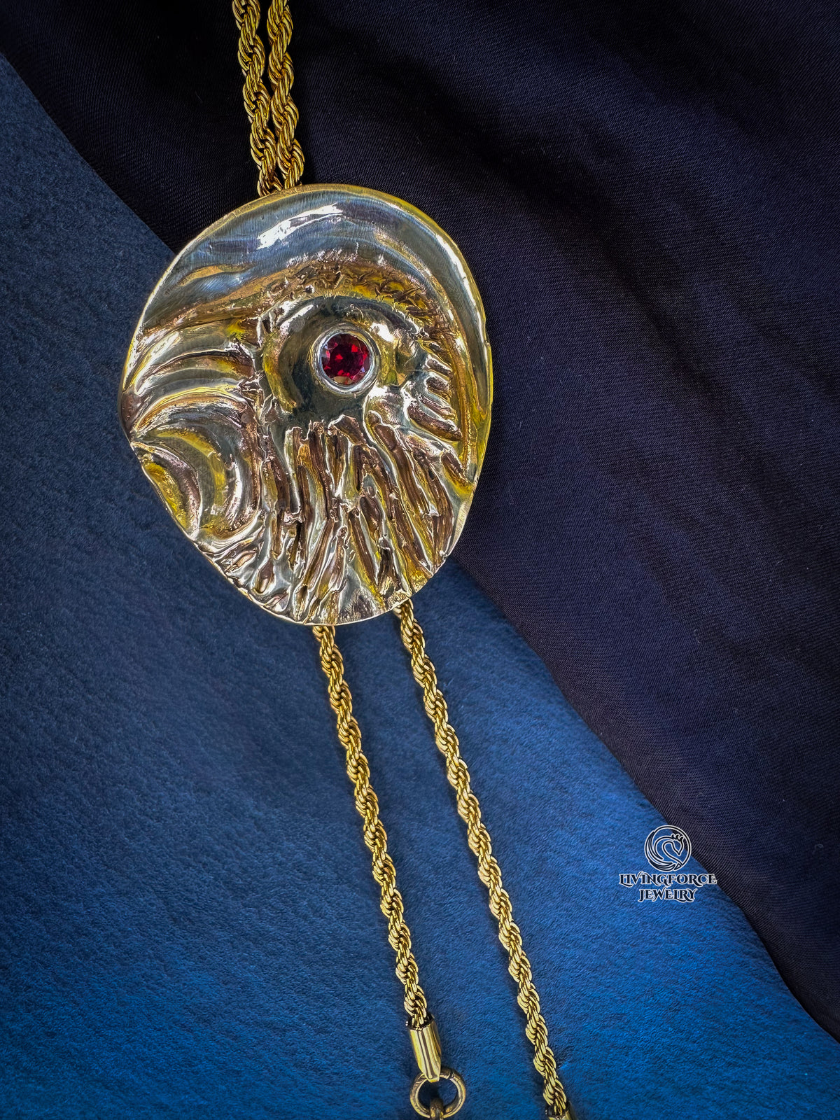 Raven’s Eye Bolo Necklace - Bronze, Brass, Sterling Silver & Garnet