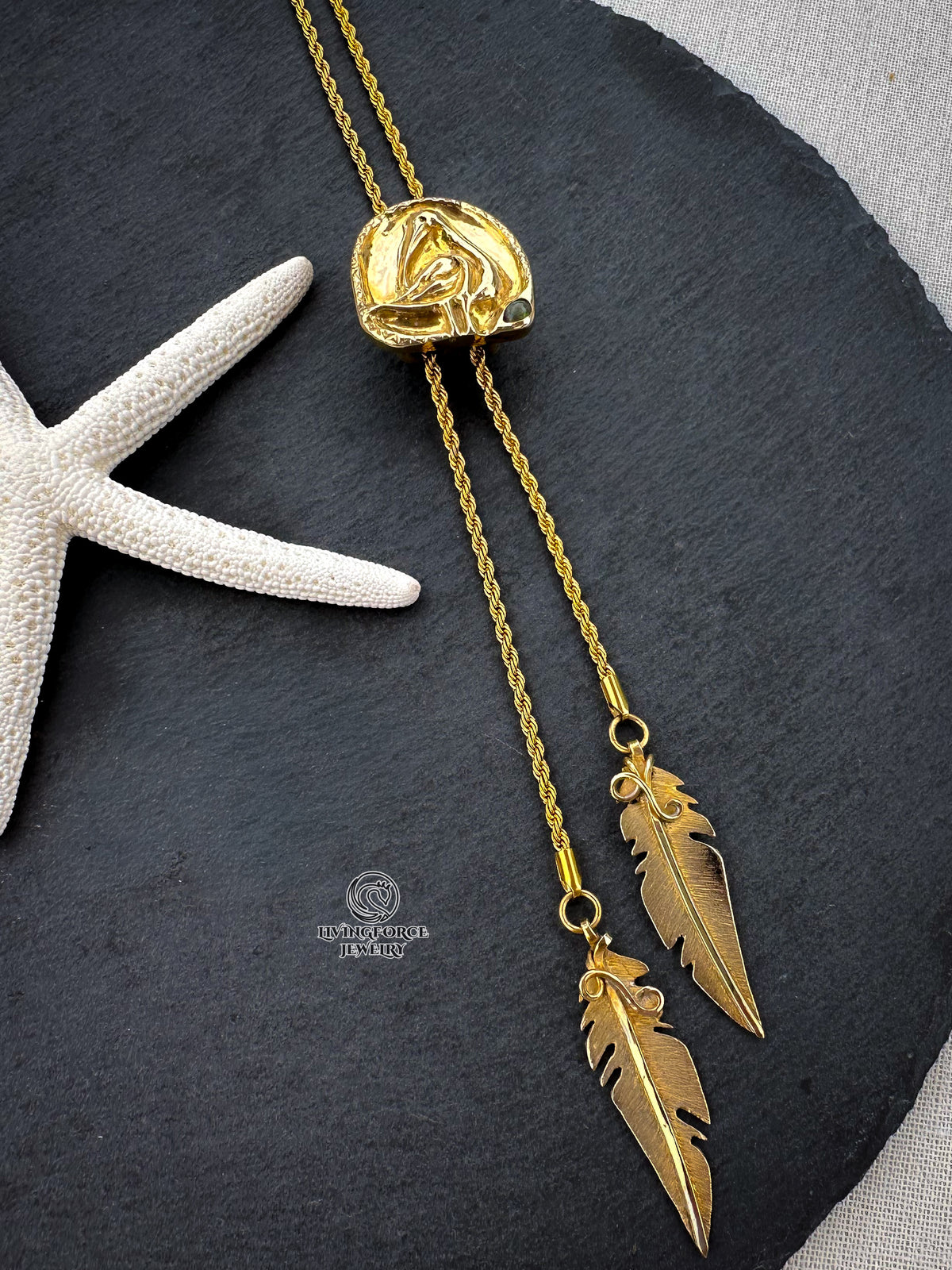Sacred Ibis Bolo Necklace - Brass & Ethiopian Opal