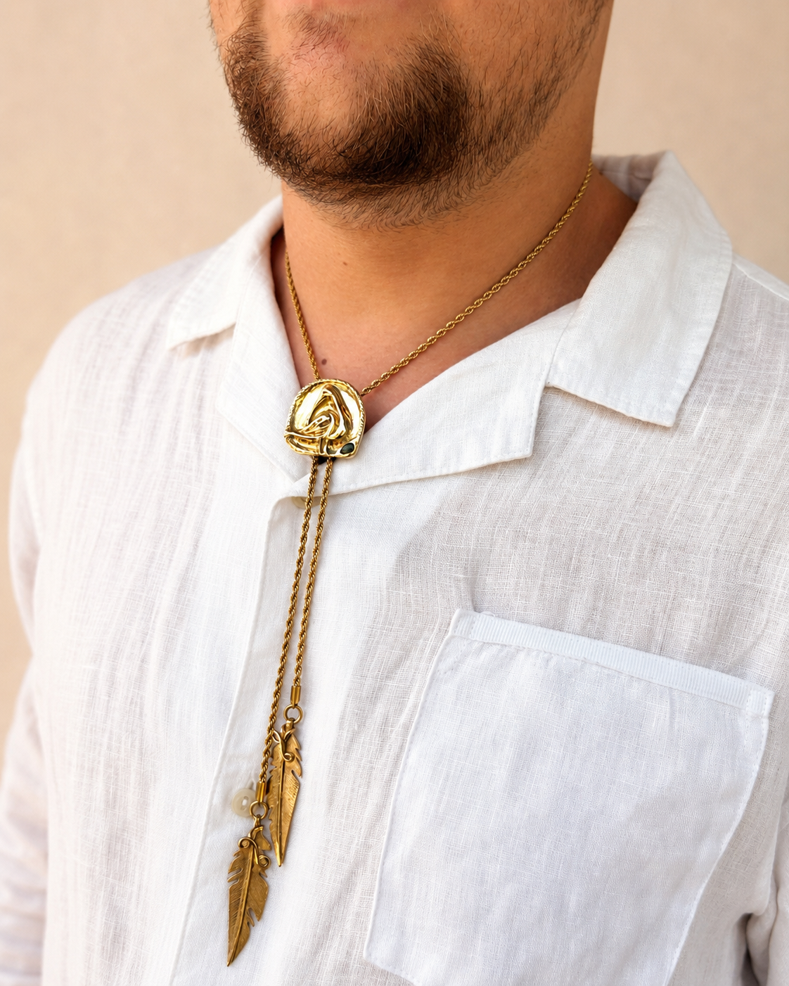 Sacred Ibis Bolo Necklace - Brass & Ethiopian Opal