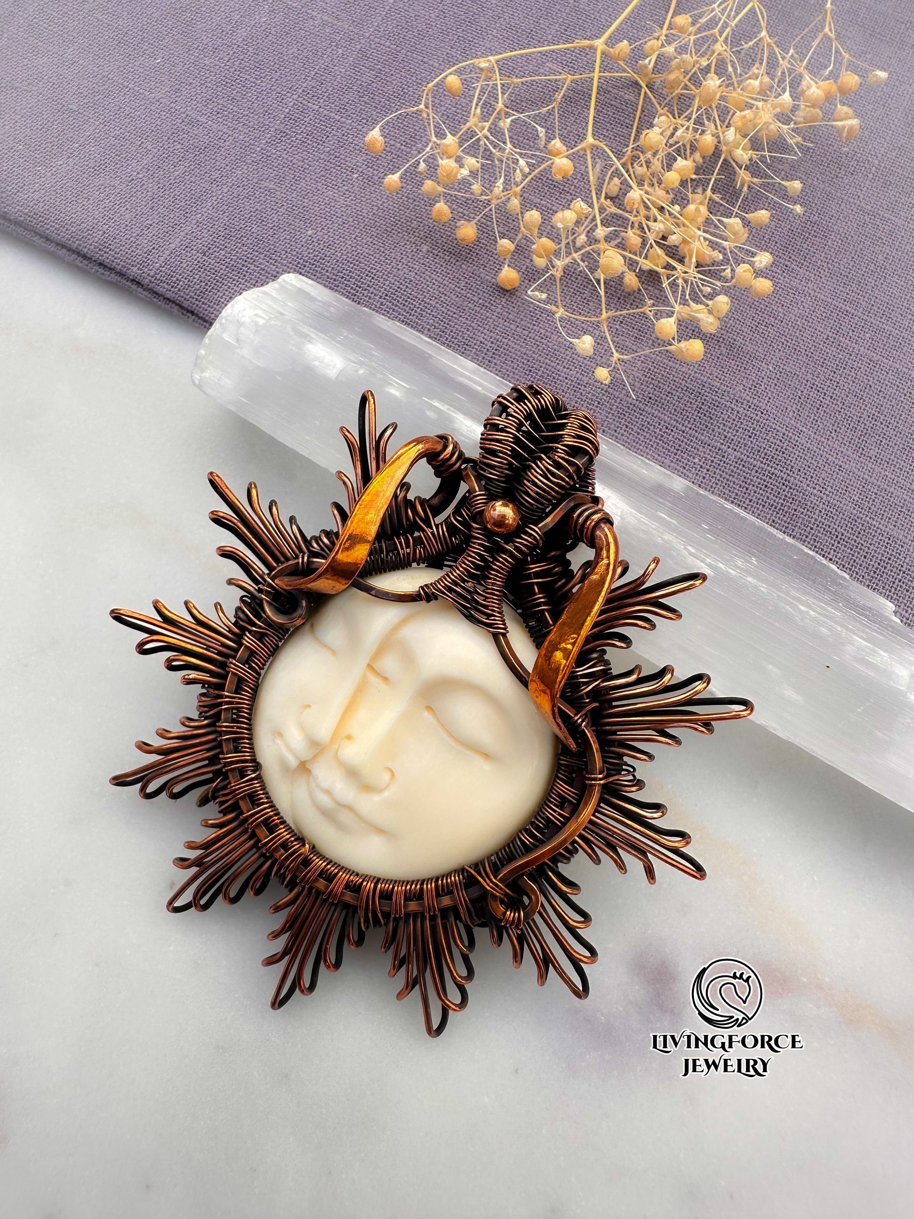 Carved Moon Pendant, Buffalo Bone Necklace