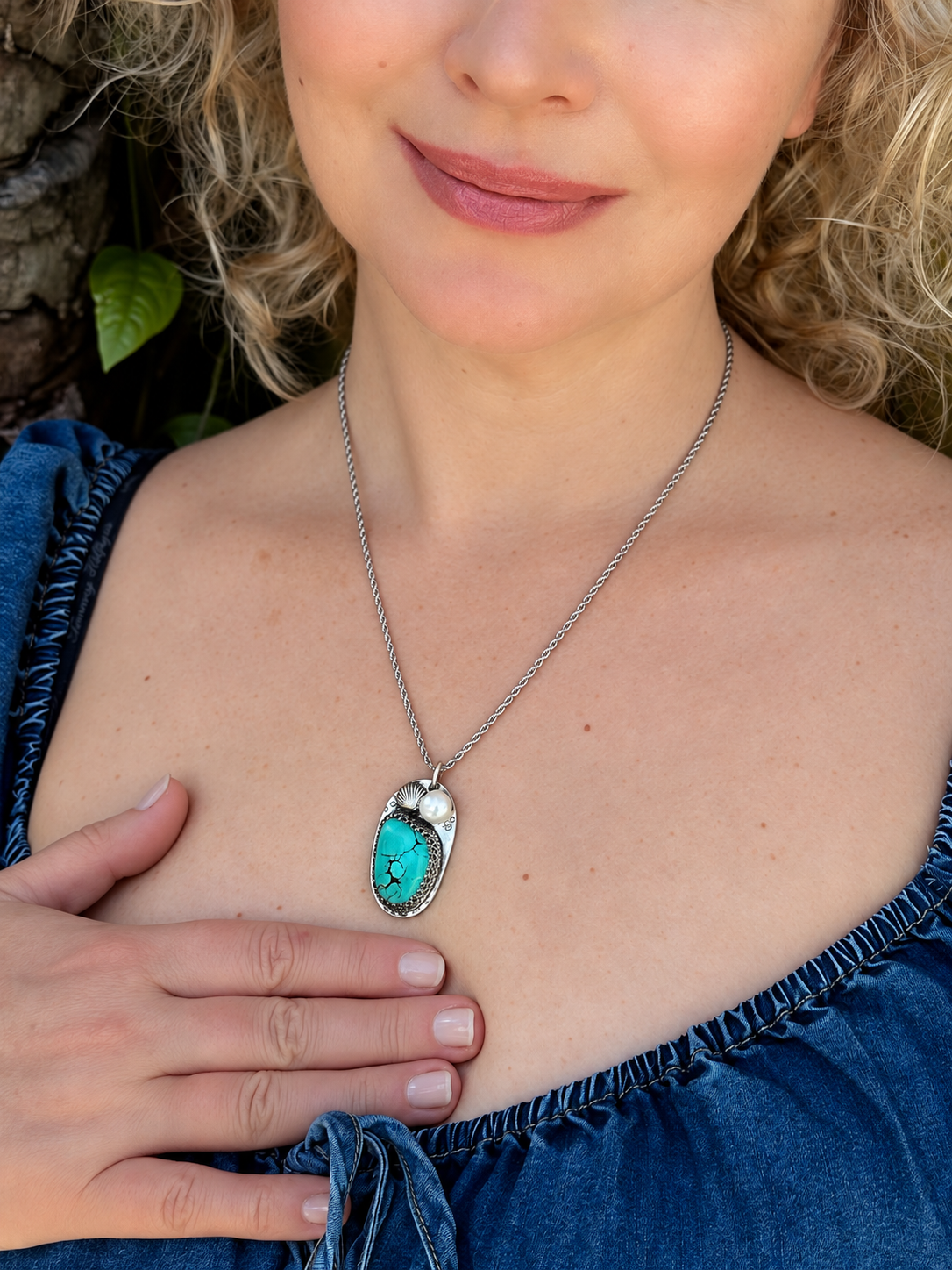 Safe Harbor — Turquoise & Pearl Silver Pendant