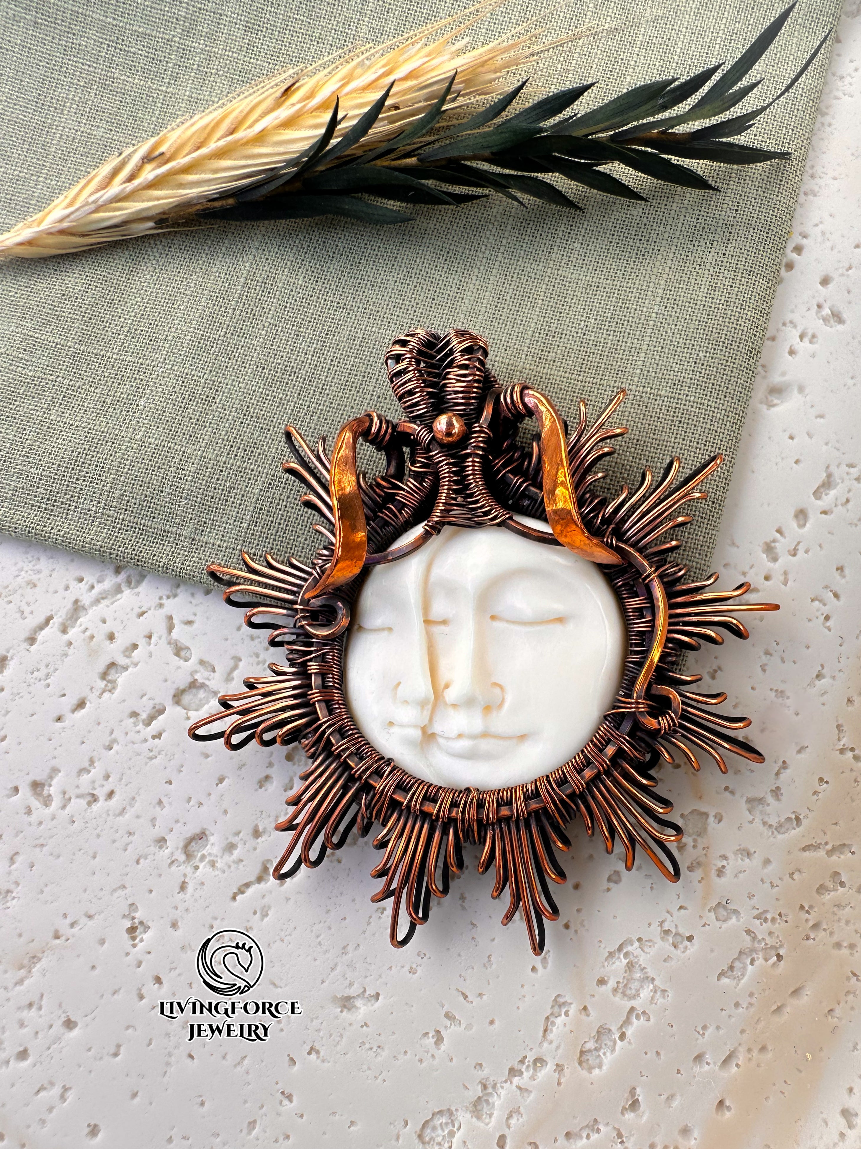 Carved Moon Pendant, Buffalo Bone Necklace