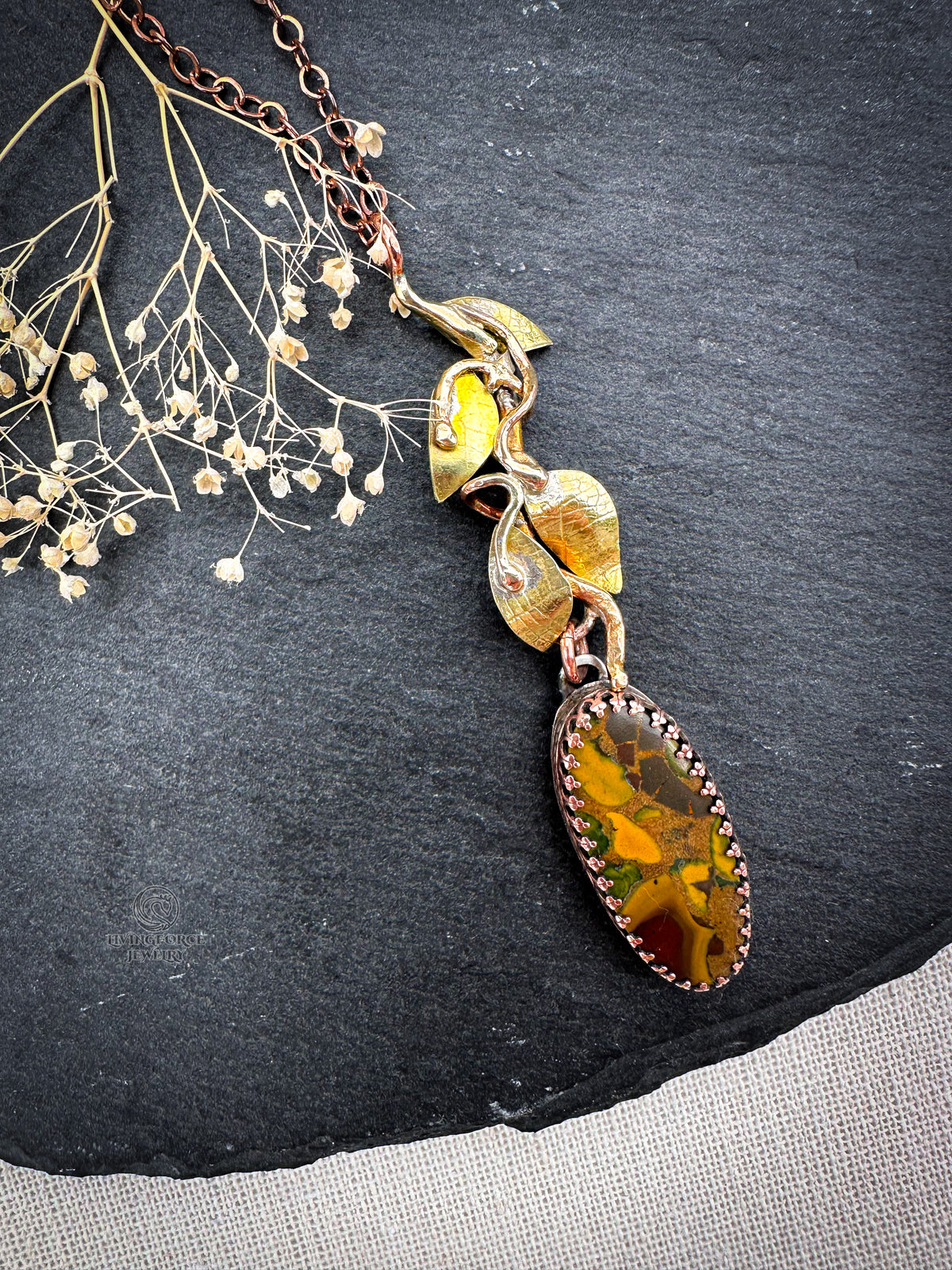 Autumn Dryad - Jasper, Copper & Brass Pendant