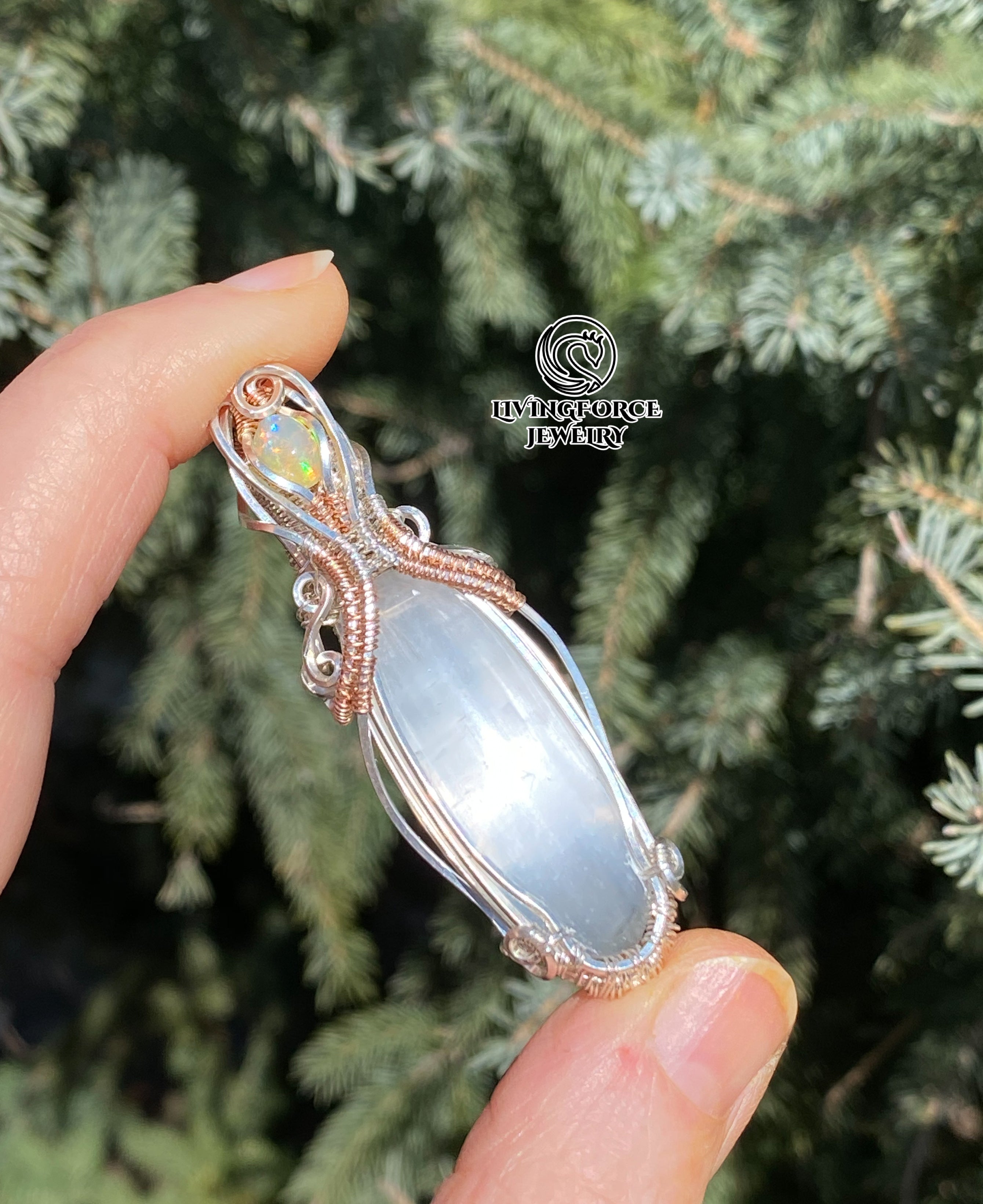 Earendel Reiki Talisman, Selenite & Welo Opal Pendant