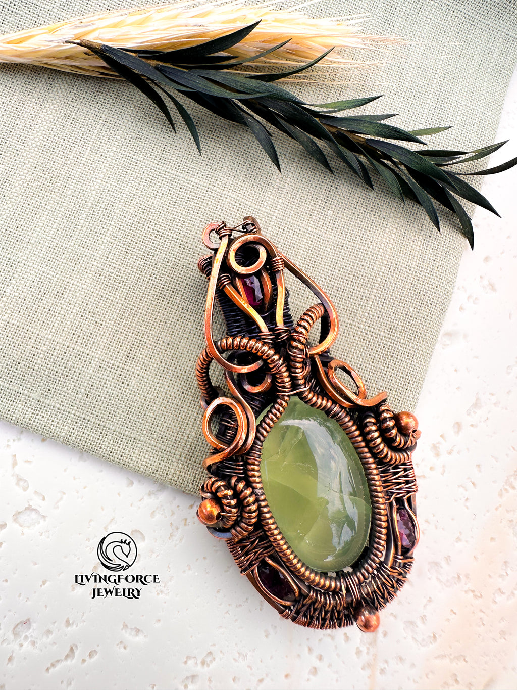 Melody Talisman, Prehnite & Pink Tourmaline Pendant
