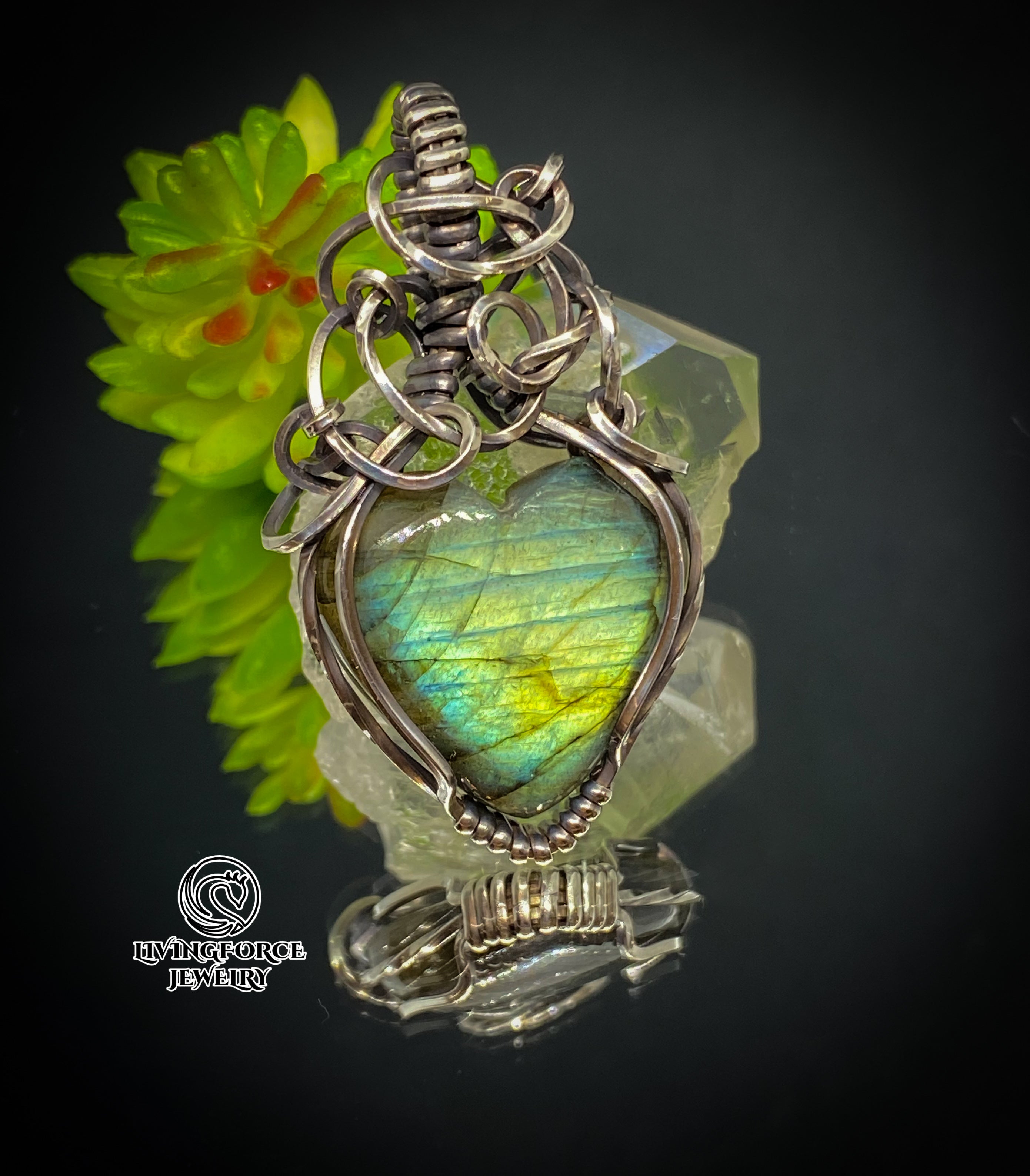 Amia Talisman, Heart Labradorite Pendant in Sterling Silver