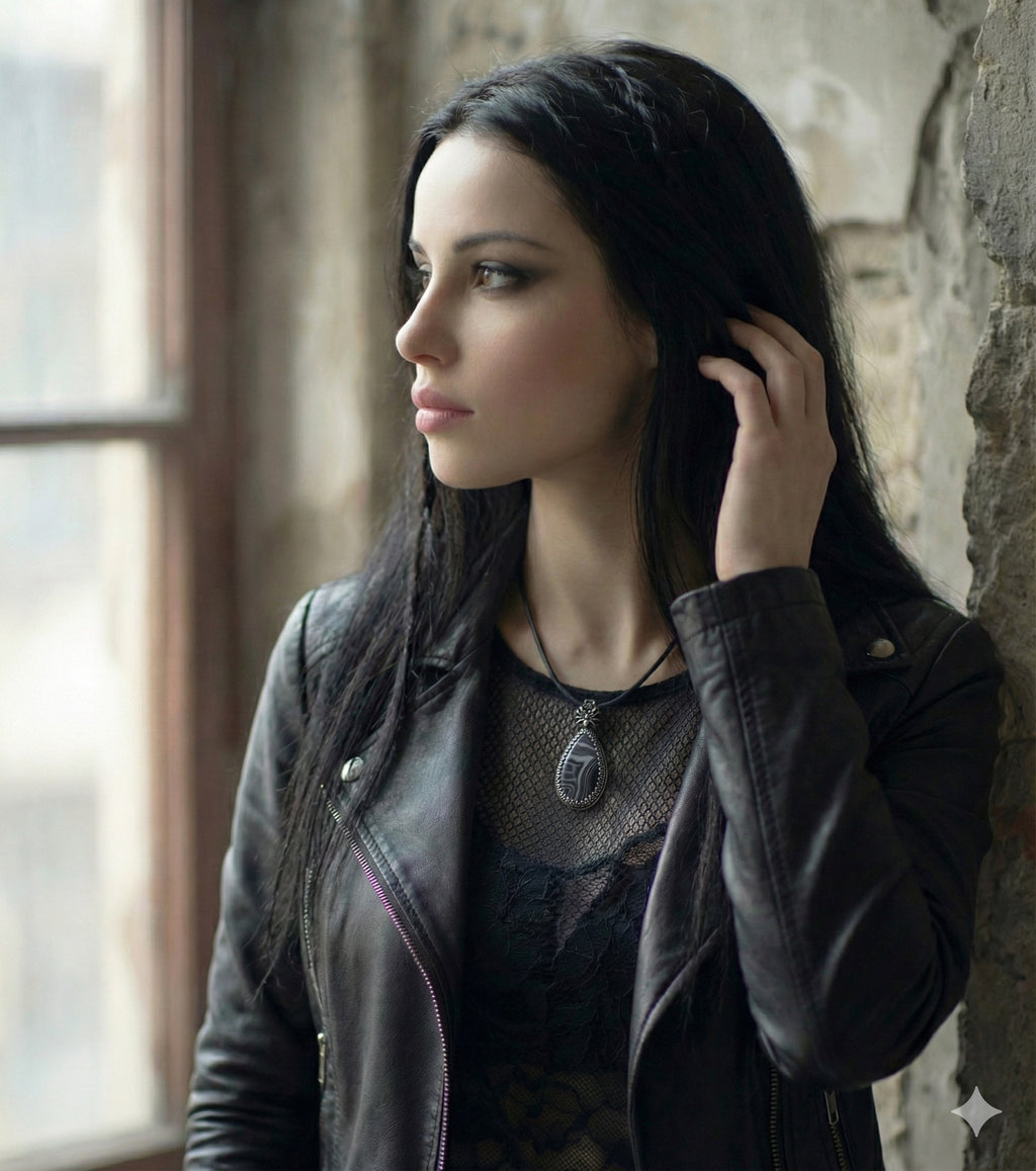 Silken Wisdom Talisman, Psilomelane in Sterling Silver Pendant