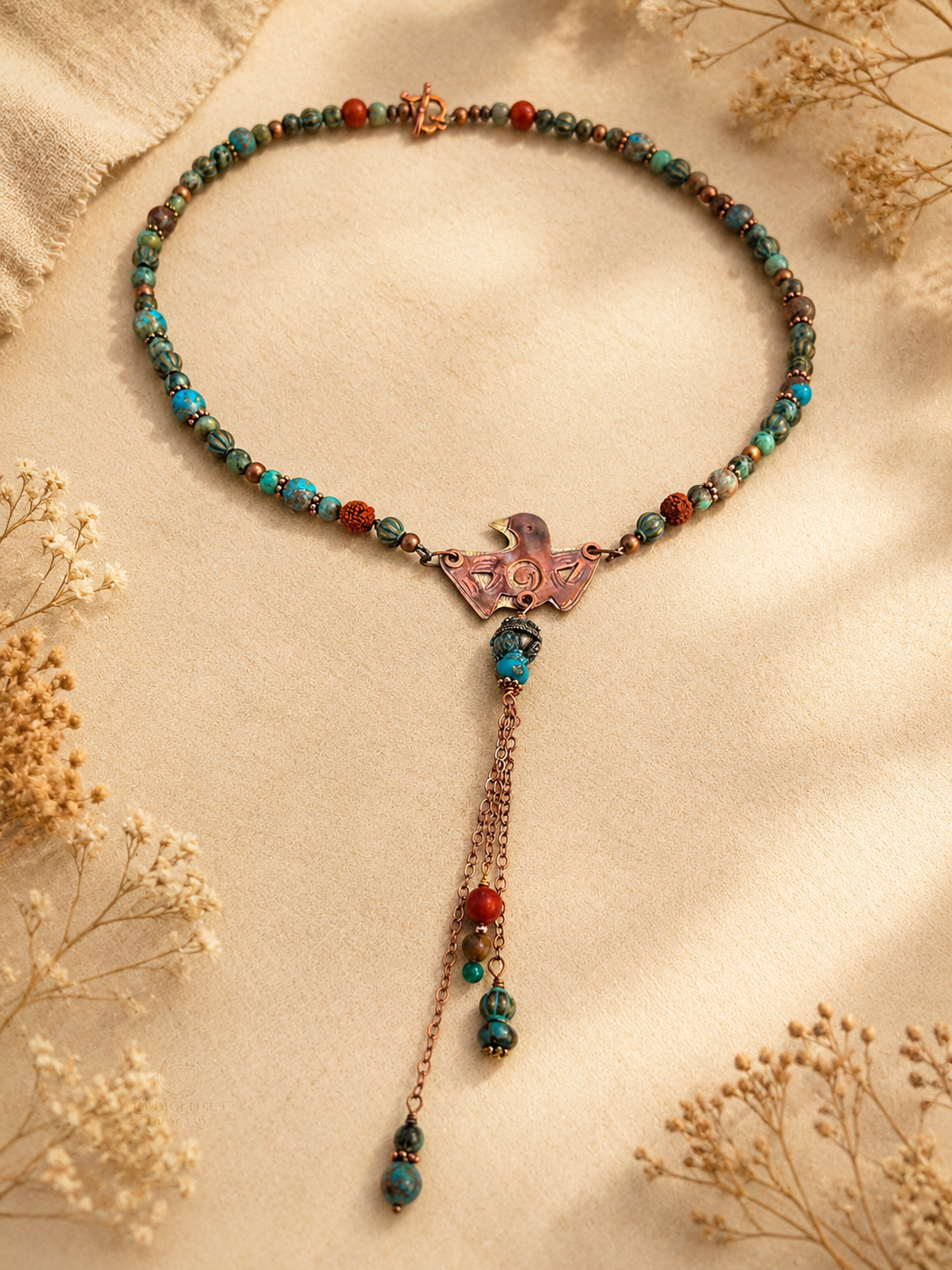 Songkeeper Talisman- Copper Bird & Green Turquoise Necklace
