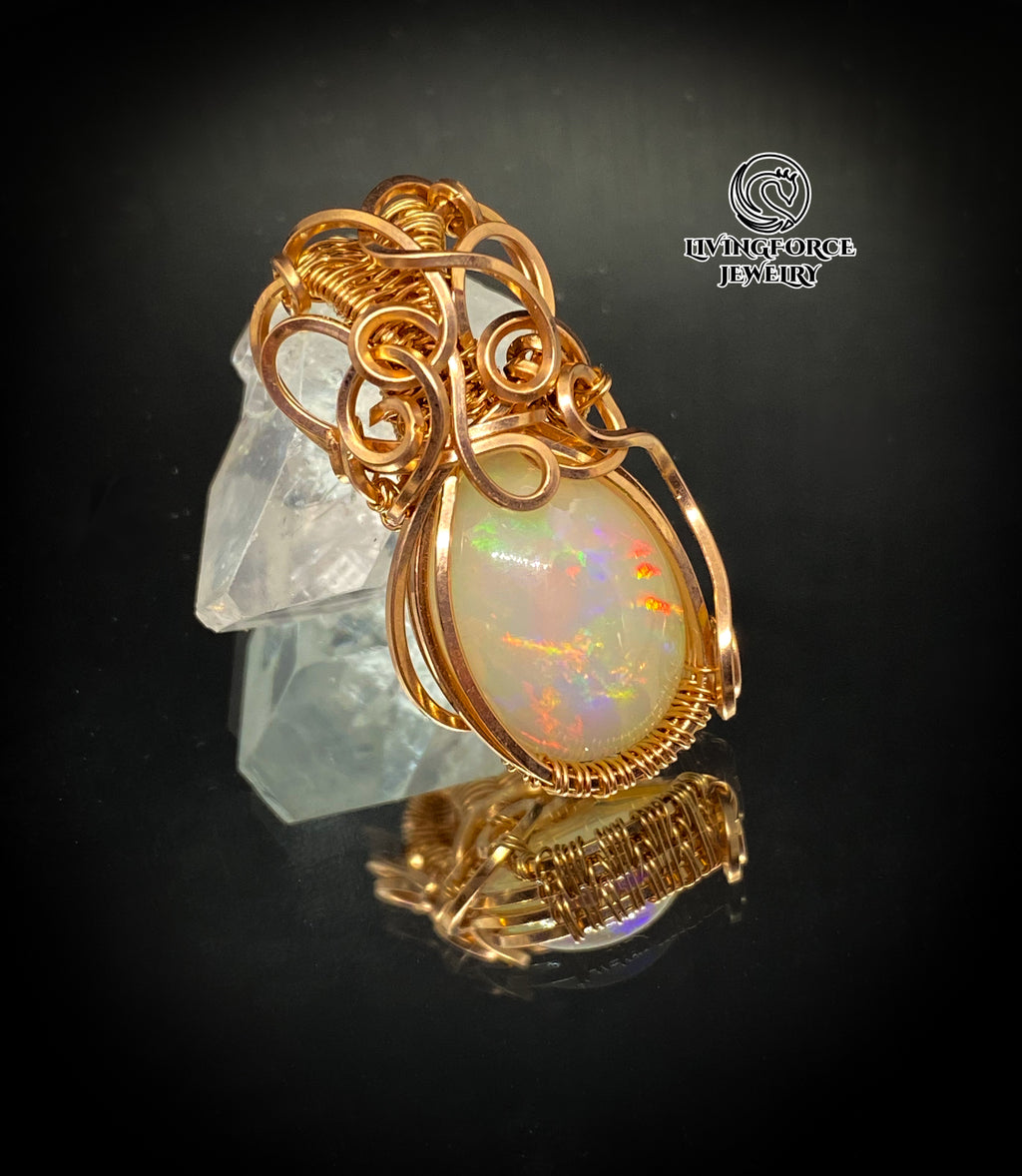 Elly Talisman, Welo Opal In Gold Filled Wire Pendant
