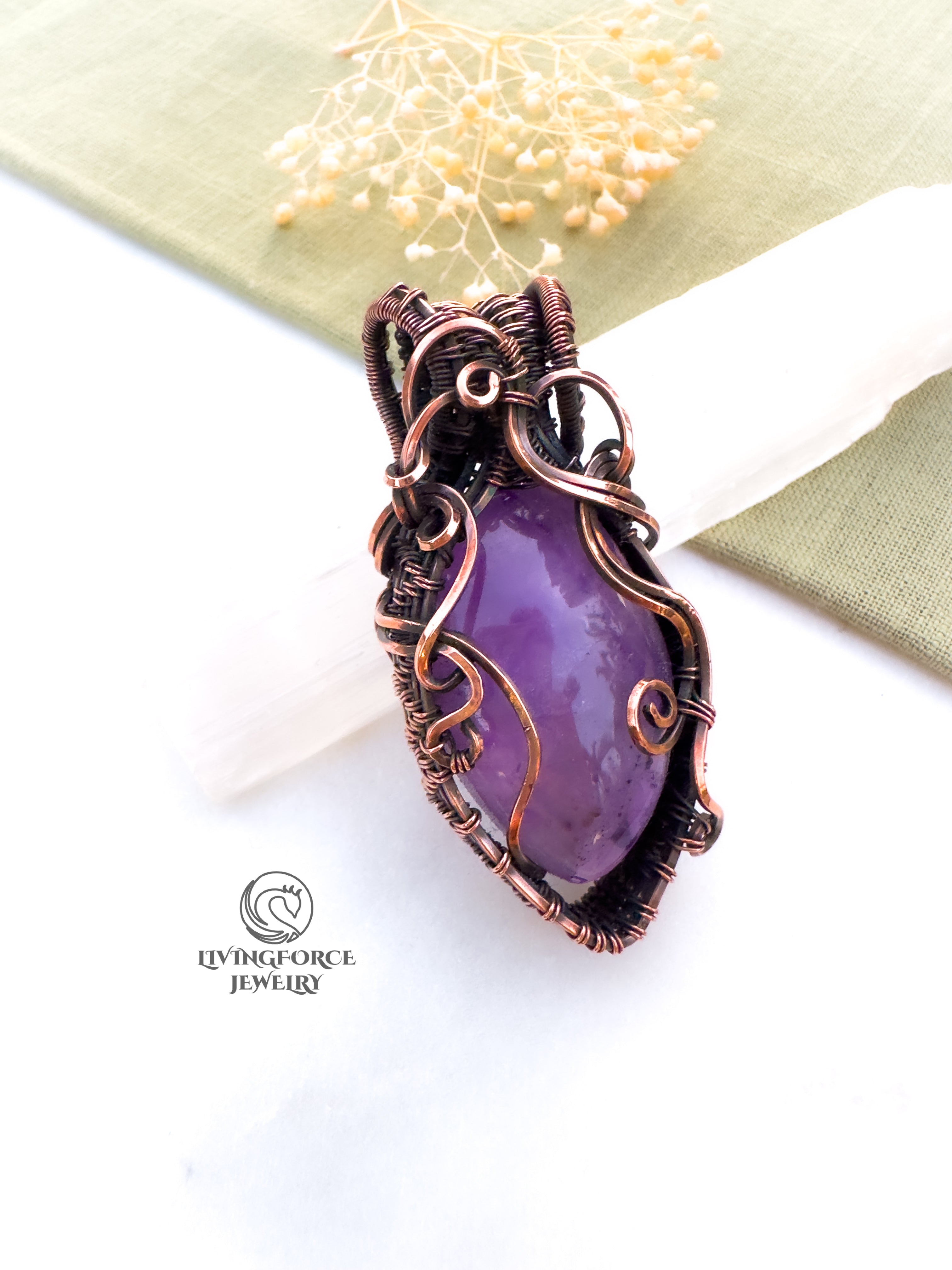 Amethyst Necklace, Wire wrapped Pendant