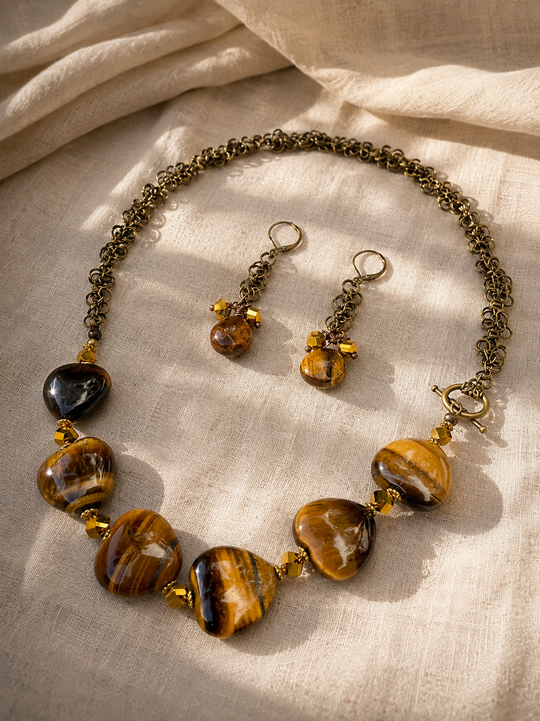 Golden Earth Tiger Eye Necklace & Earrings Set