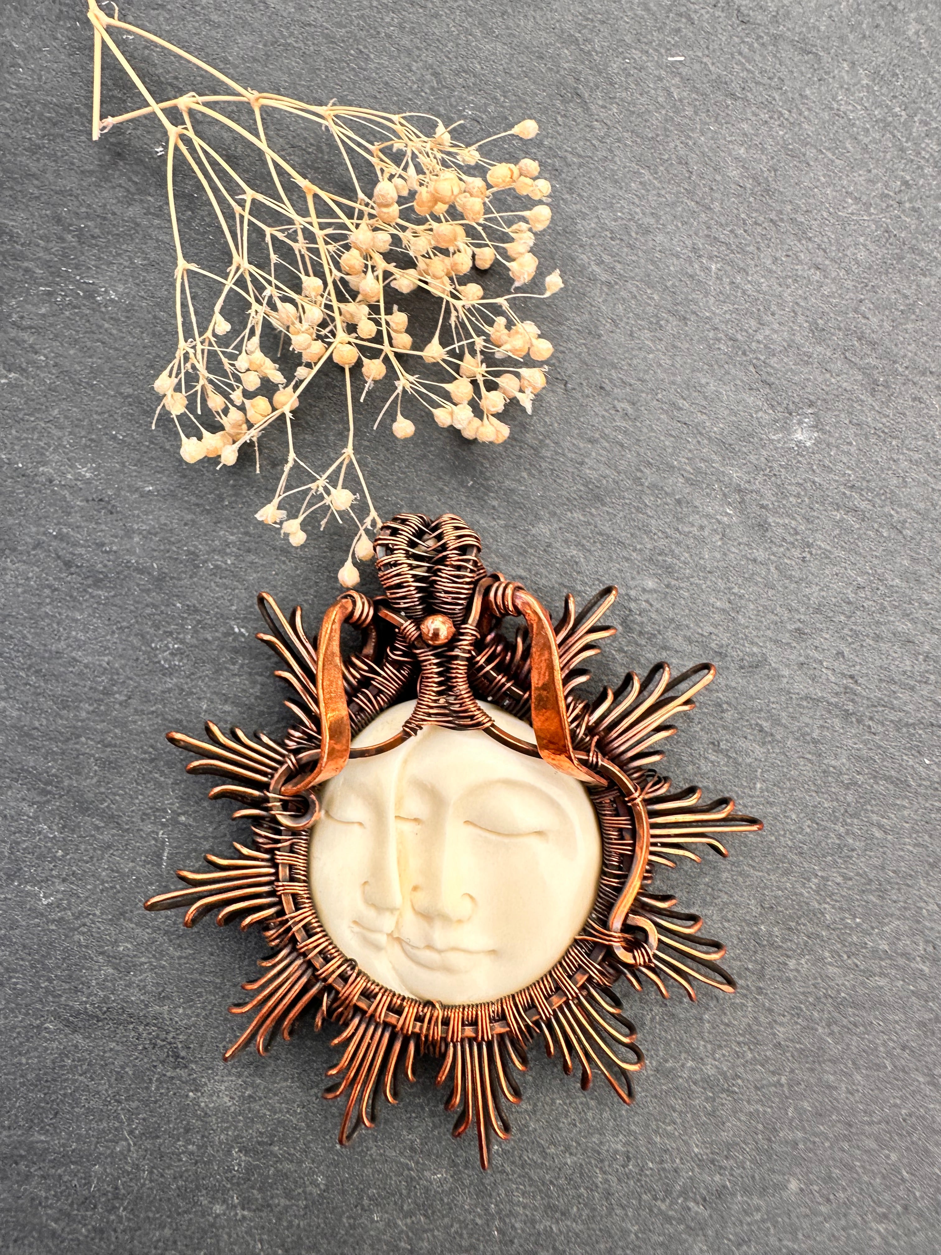 Carved Moon Pendant, Buffalo Bone Necklace