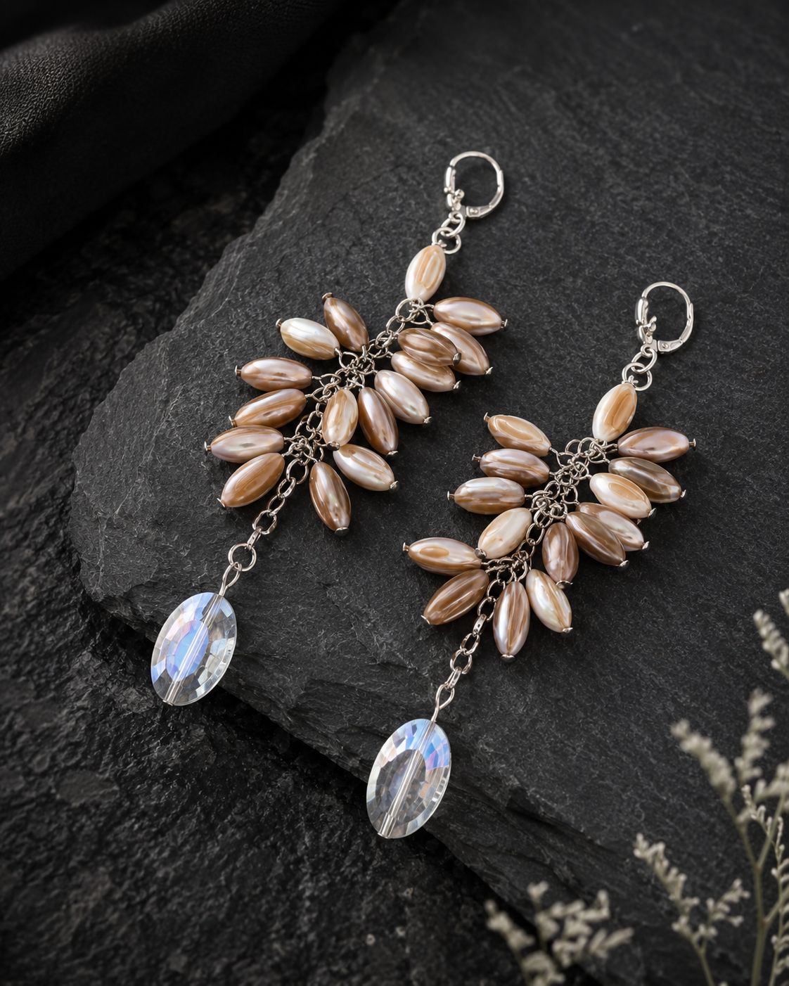 Pearl Rain Mother-of-Pearl & Crystal Statement Earrings