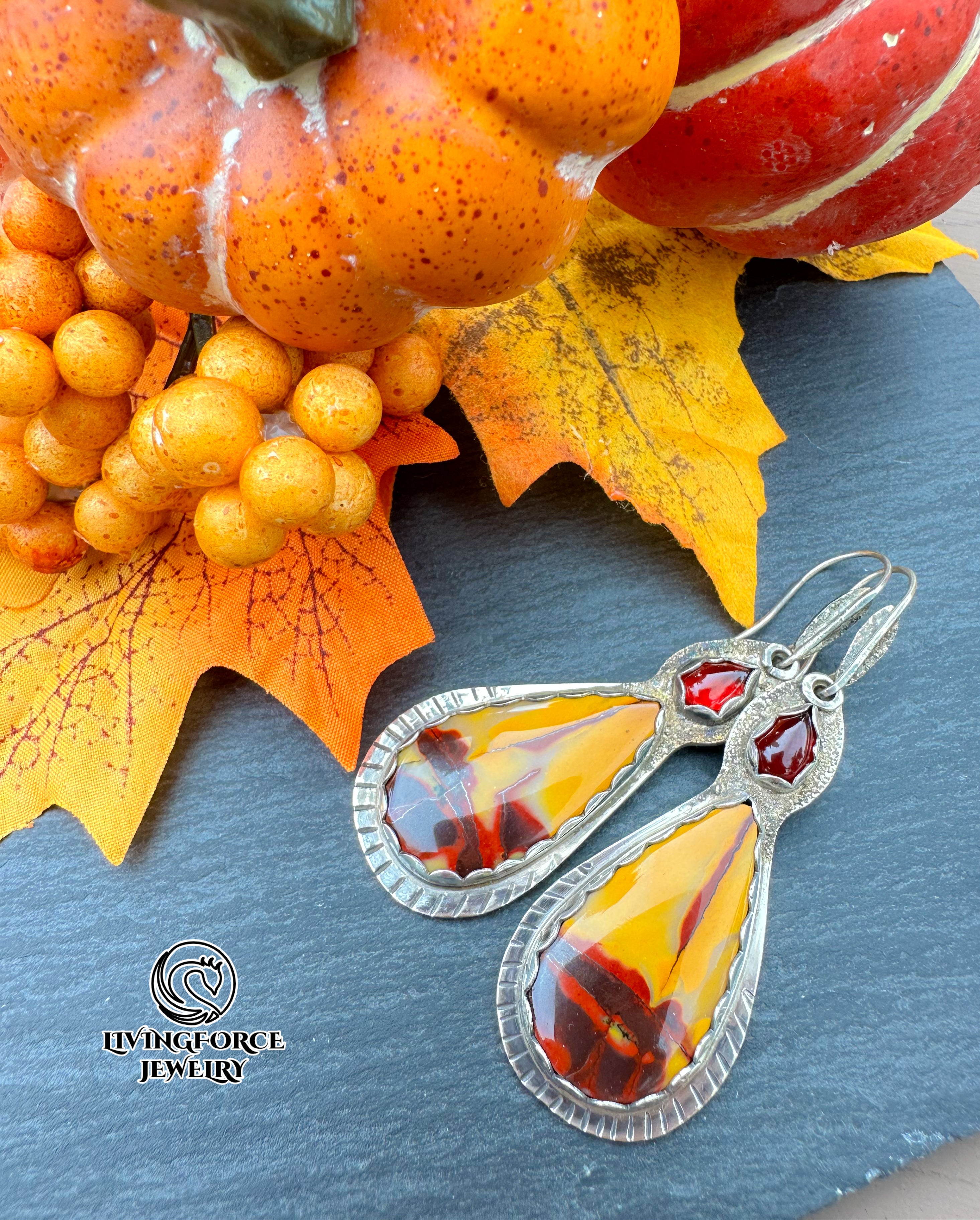 Folia Lumen Talisman, Mookaite & Garnet Earrings