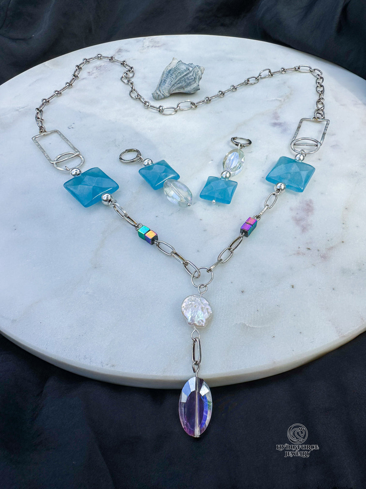 Sea Dazzle — One-of-a-Kind Necklace and Asymmetric Earrings Set