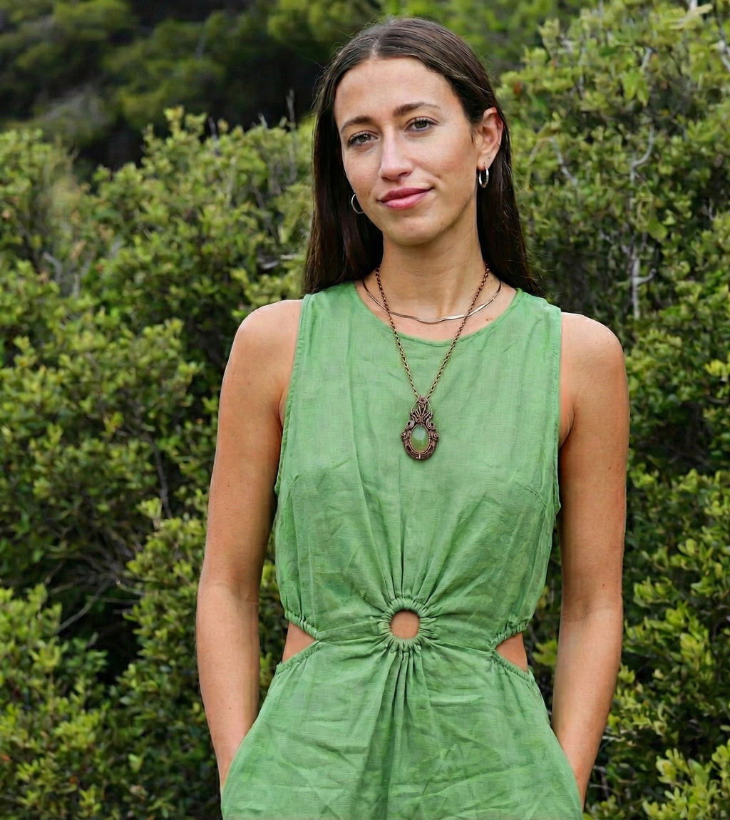 Melody Talisman, Prehnite & Pink Tourmaline Pendant