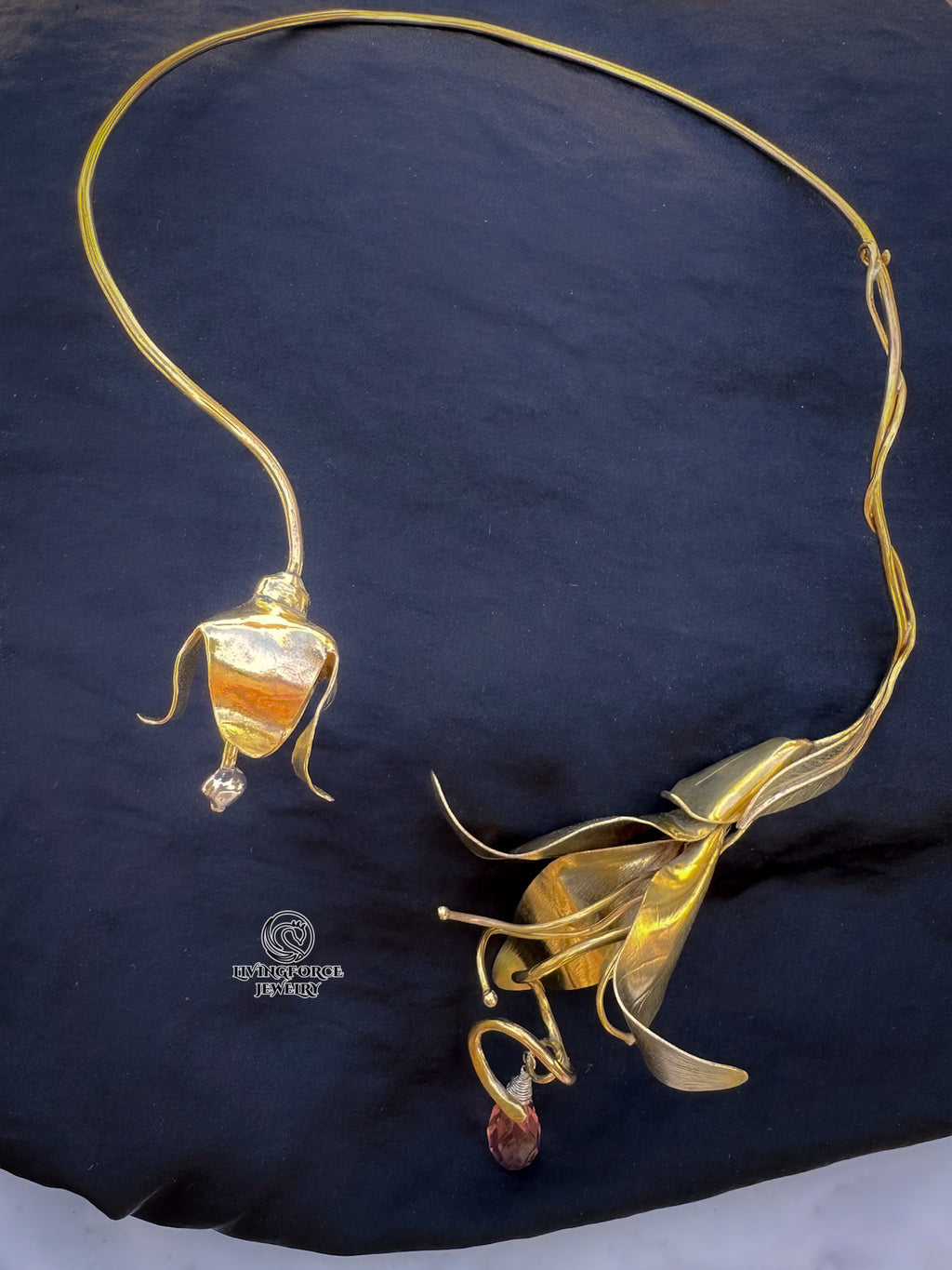 Handmade Brass Lily Torc Necklace | Sculptural Artisan Jewelry | One of a Kind