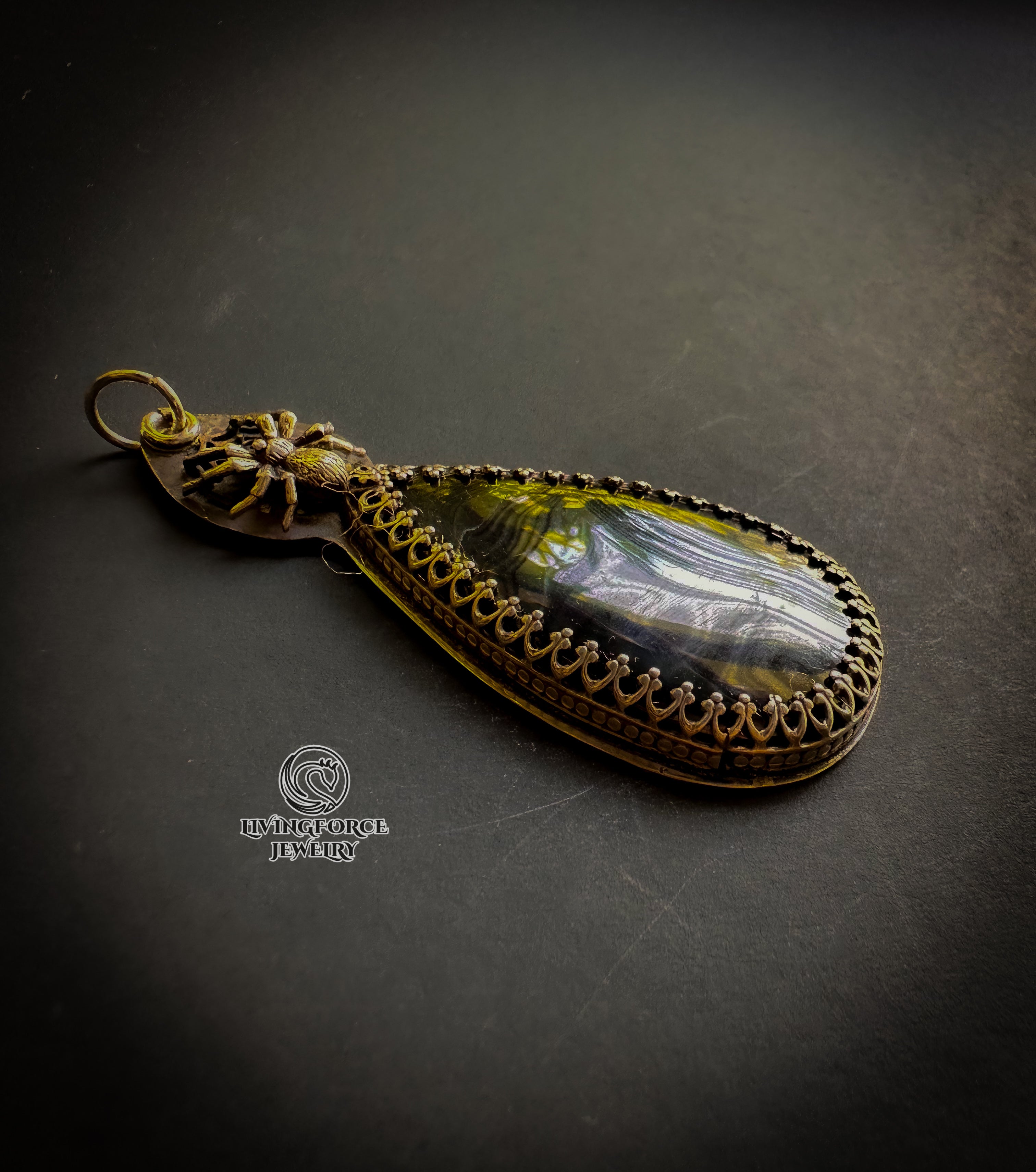 Silken Wisdom Talisman, Psilomelane in Sterling Silver Pendant