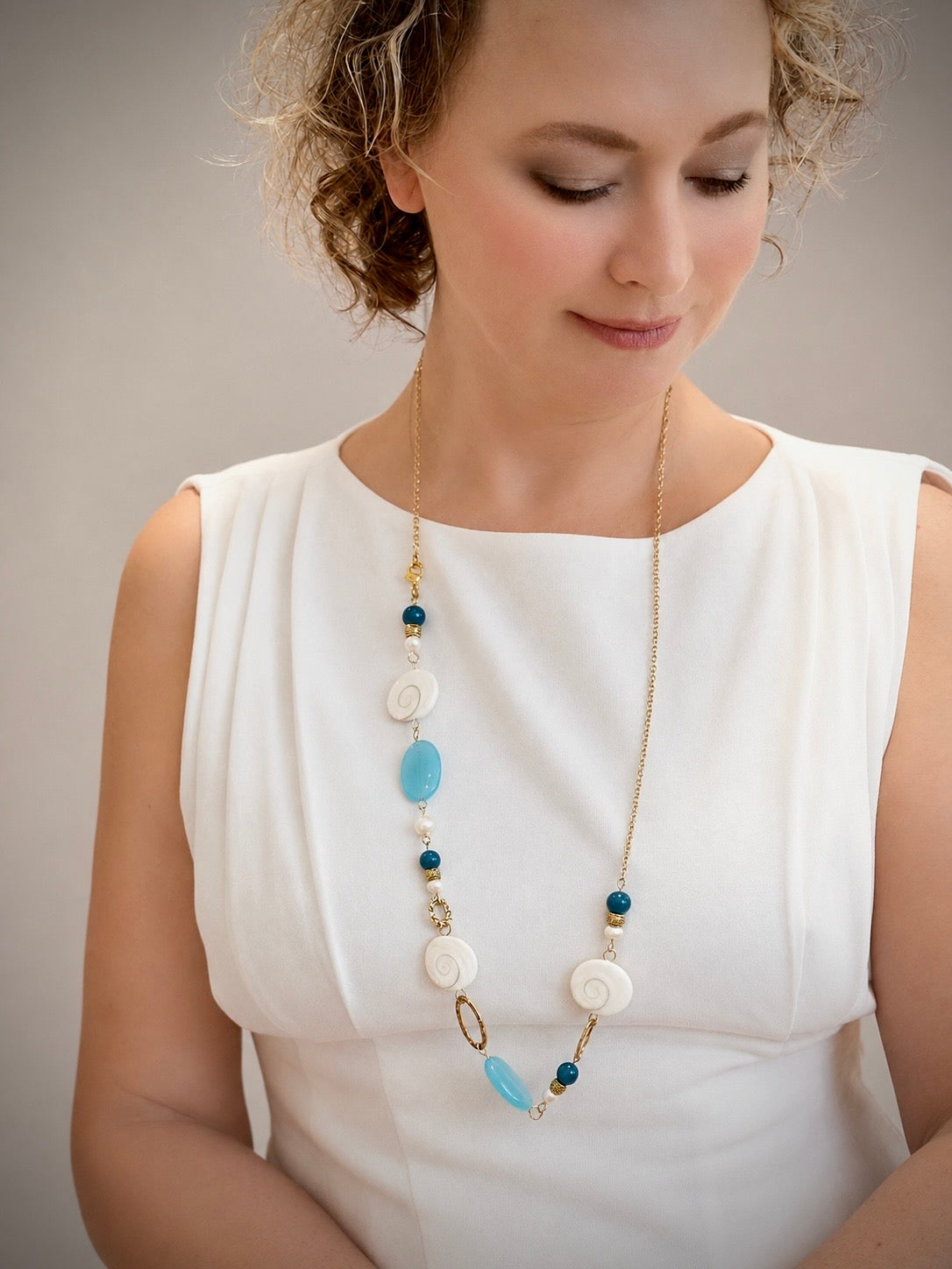 Sea Spell — One-of-a-Kind Shiva Eye Shell, Agate and Pearl Necklace