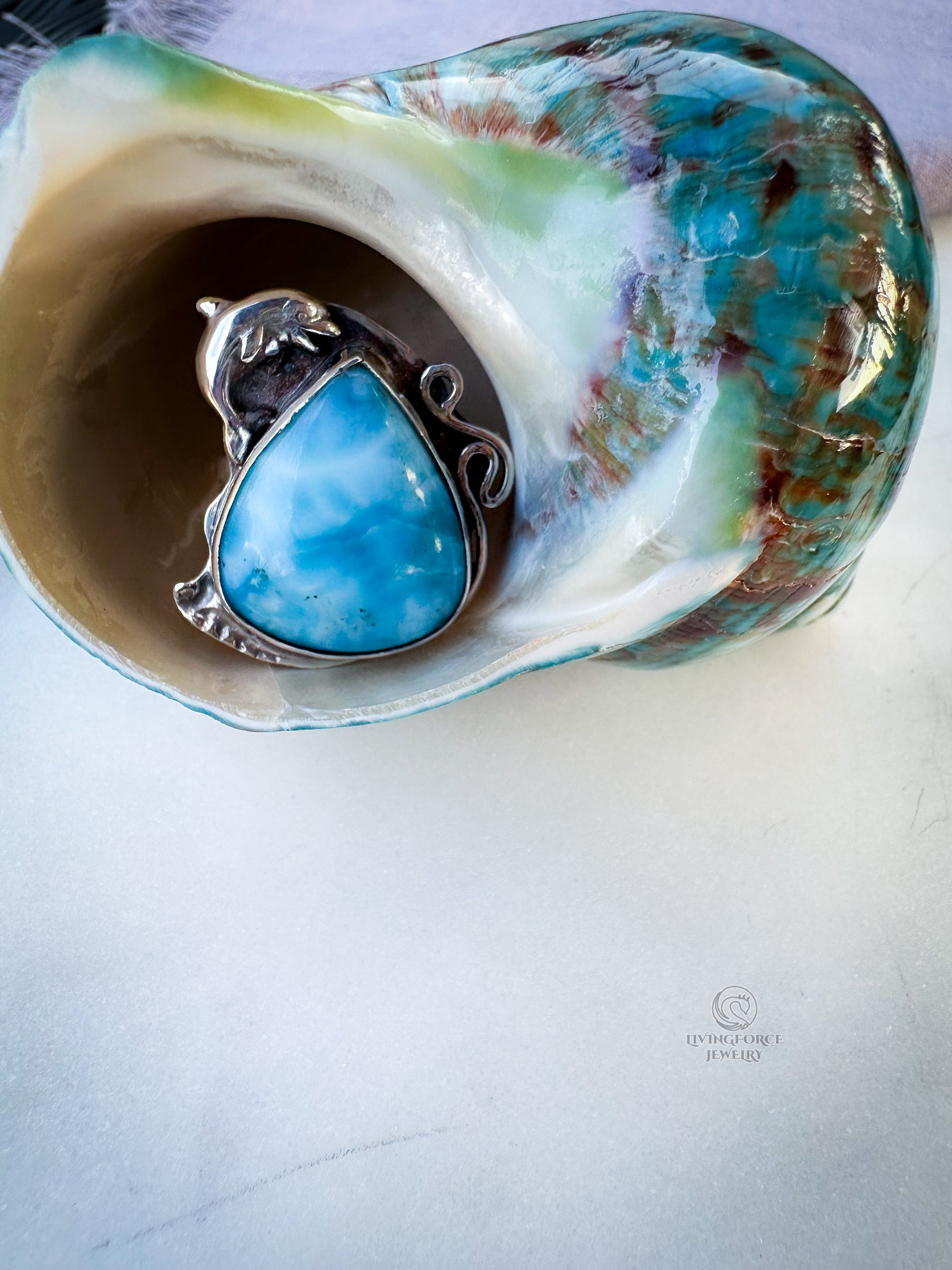 Marisol Talisman — Larimar Dolphin Ring in Recycled Sterling Silver