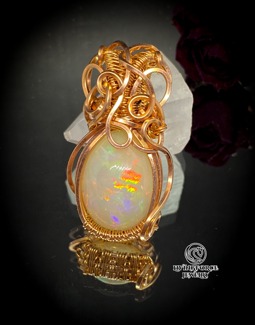 Elly Talisman, Welo Opal In Gold Filled Wire Pendant