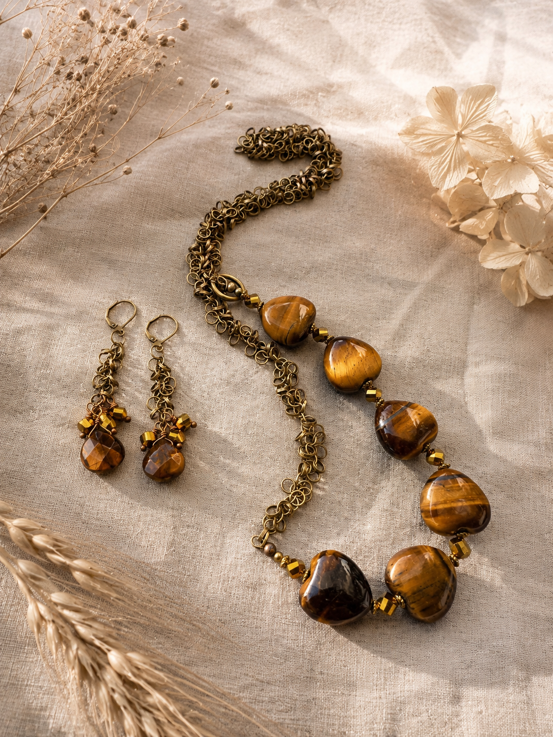 Golden Earth Tiger Eye Necklace & Earrings Set