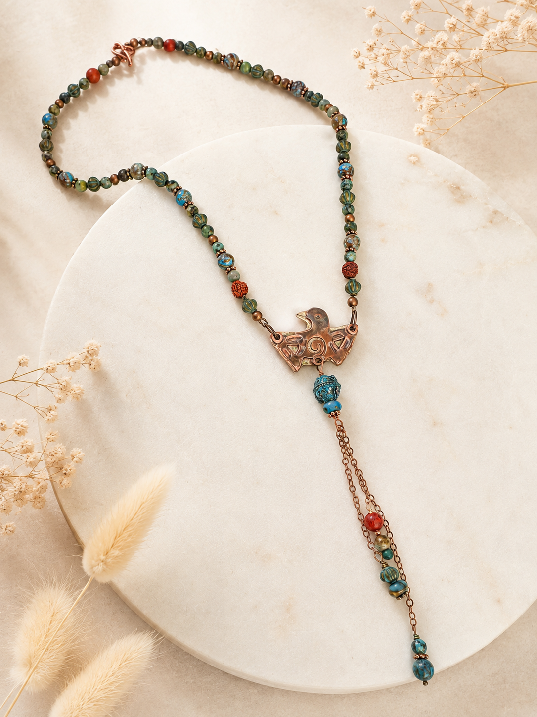 Songkeeper Talisman- Copper Bird & Green Turquoise Necklace