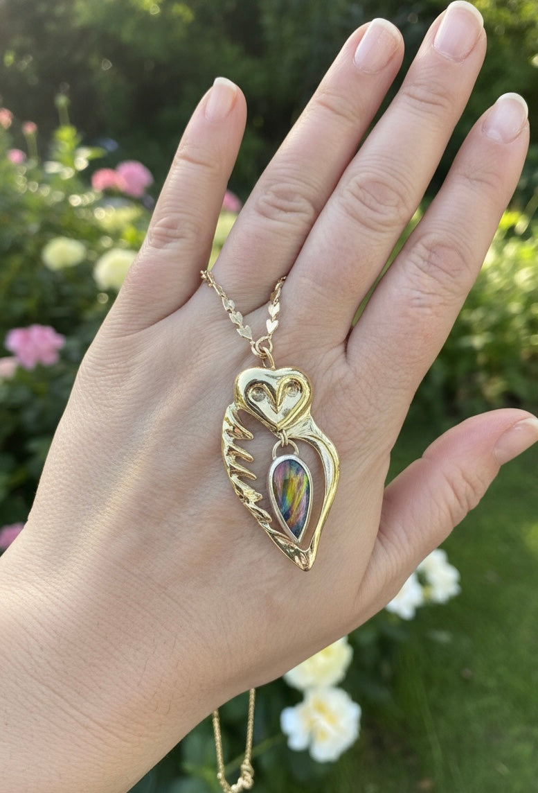 ELIA | The Guardian of Fire | Kinetic Mixed Metal Pendant with Aurora Opal