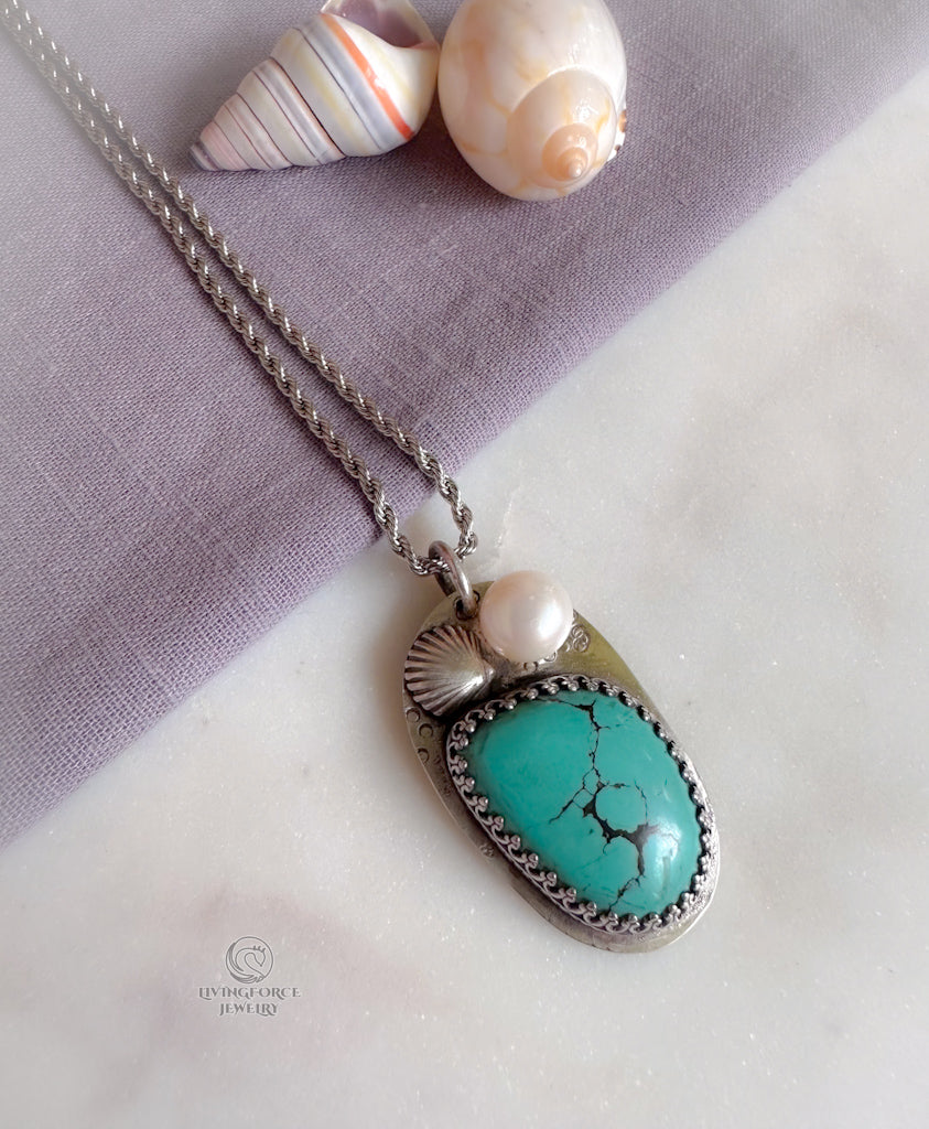 Safe Harbor — Turquoise & Pearl Silver Pendant