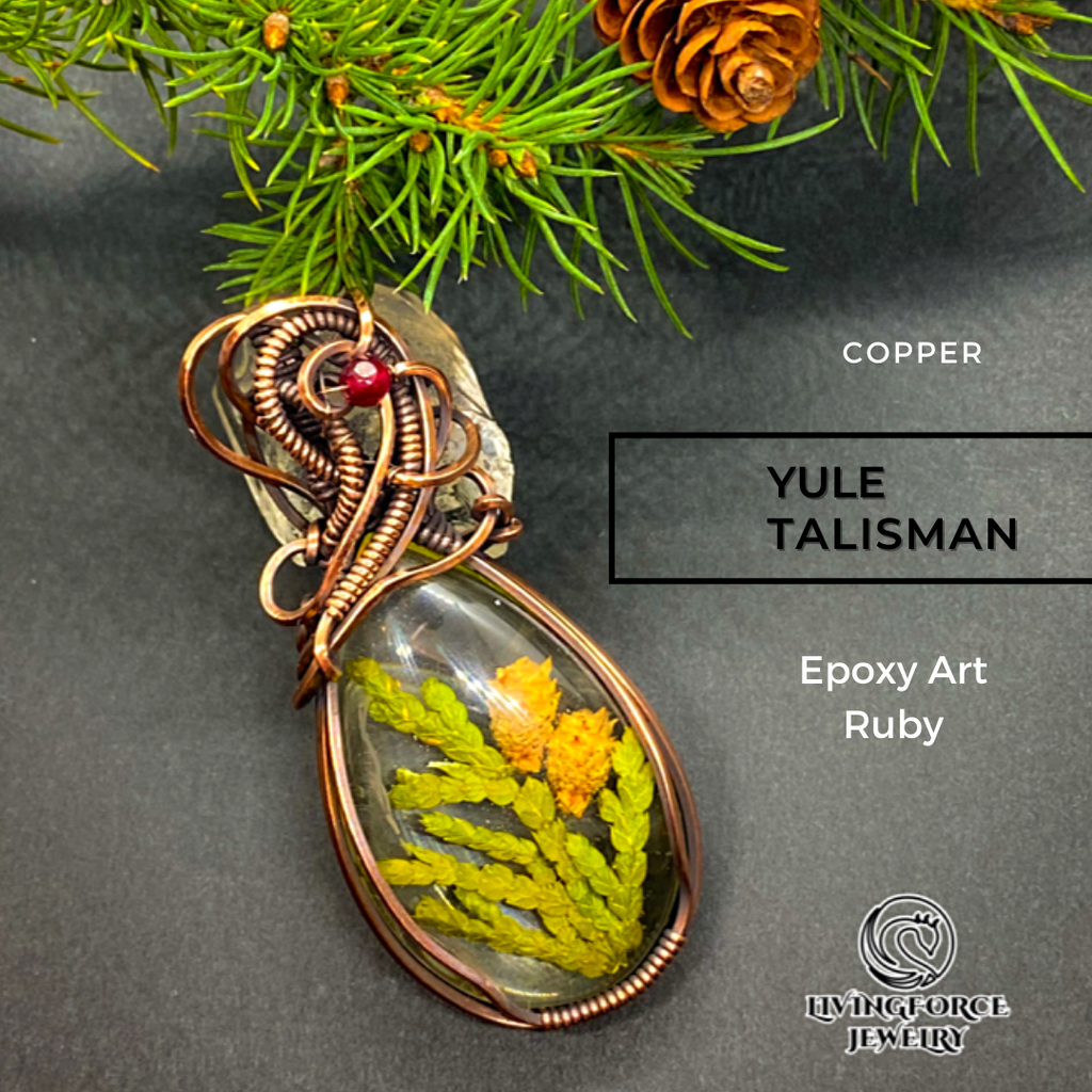 Yule Talisman, Epoxy Resin & Ruby Pendant