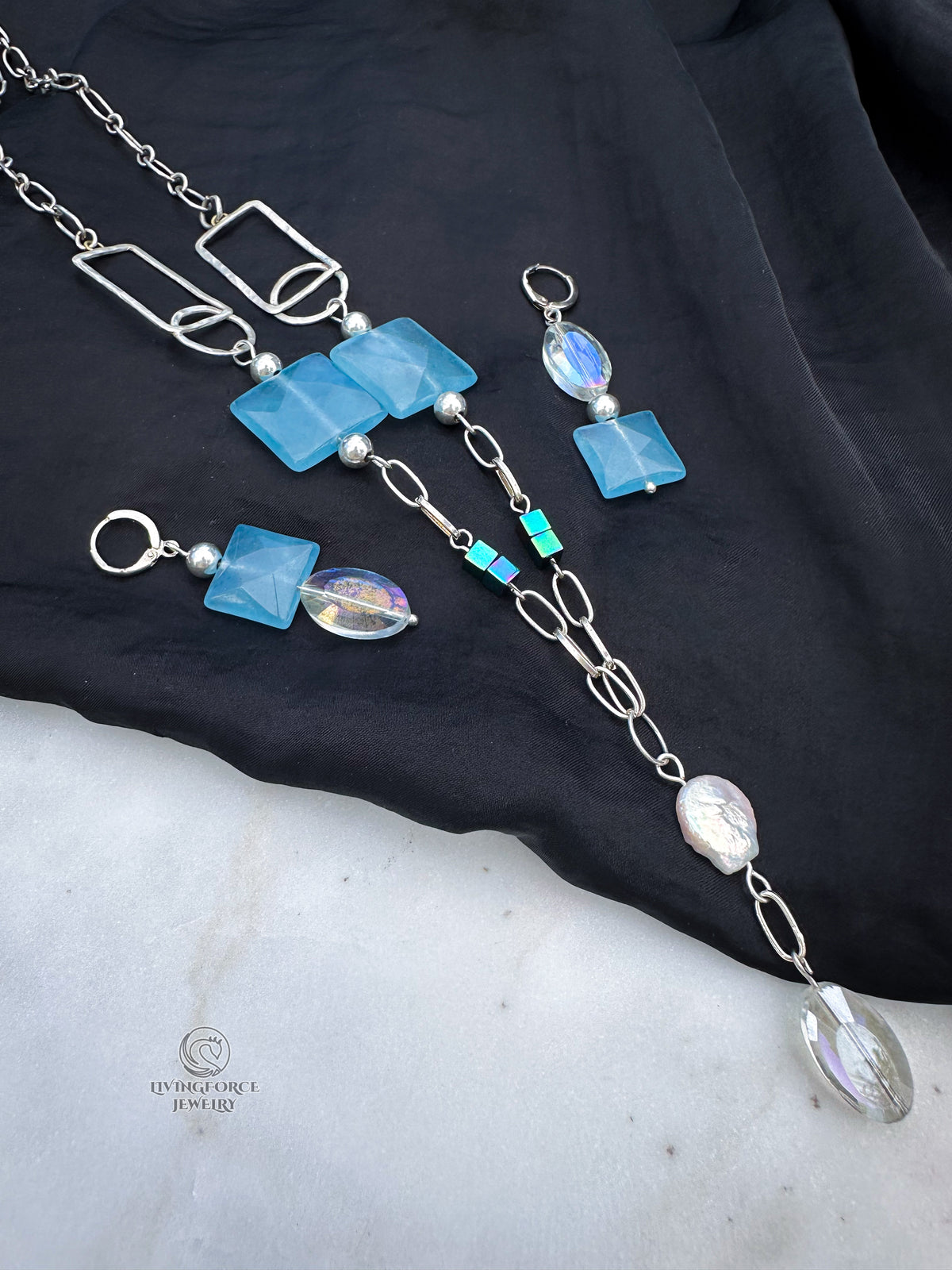Sea Dazzle — One-of-a-Kind Necklace and Asymmetric Earrings Set
