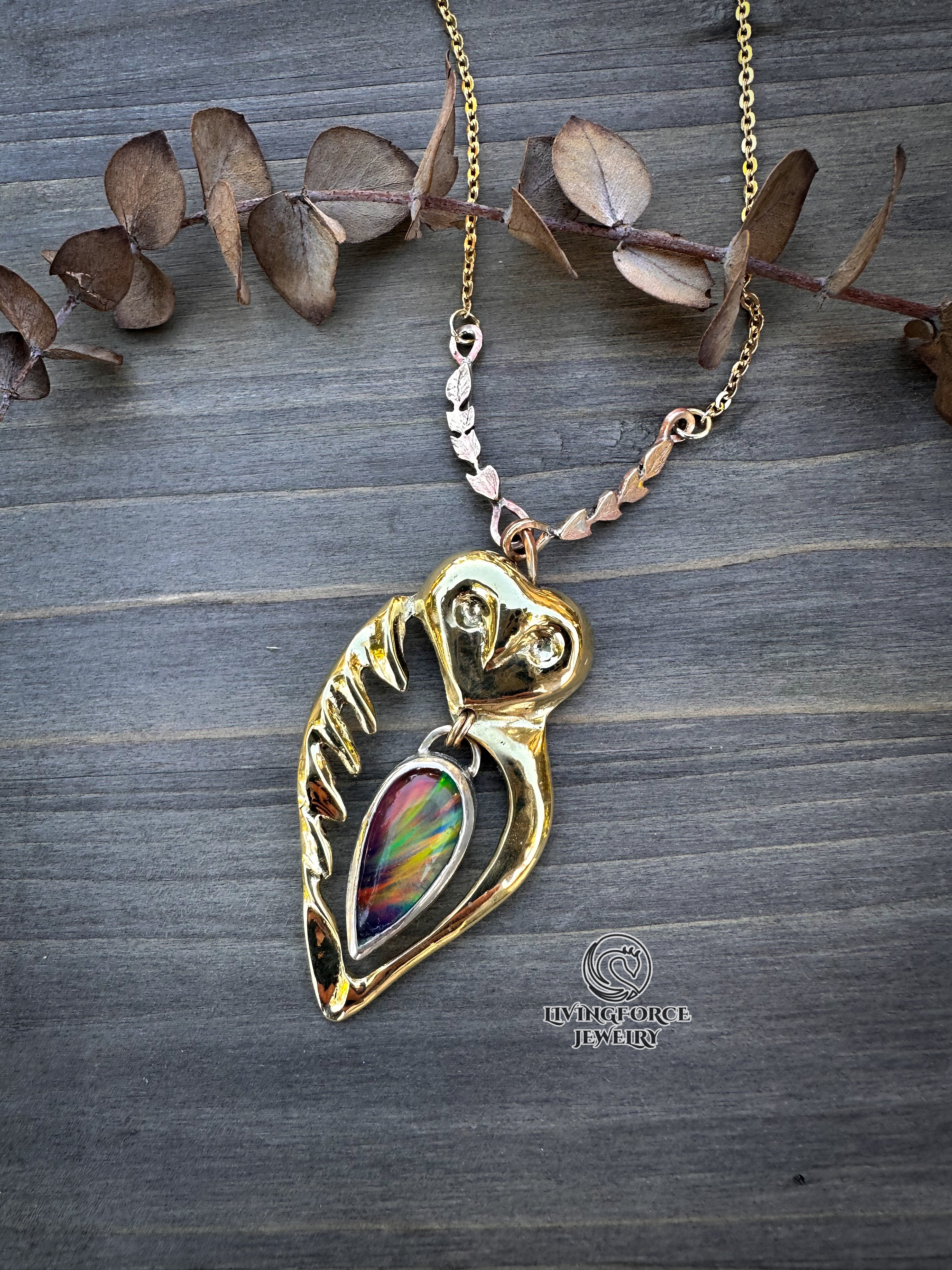 ELIA | The Guardian of Fire | Kinetic Mixed Metal Pendant with Aurora Opal