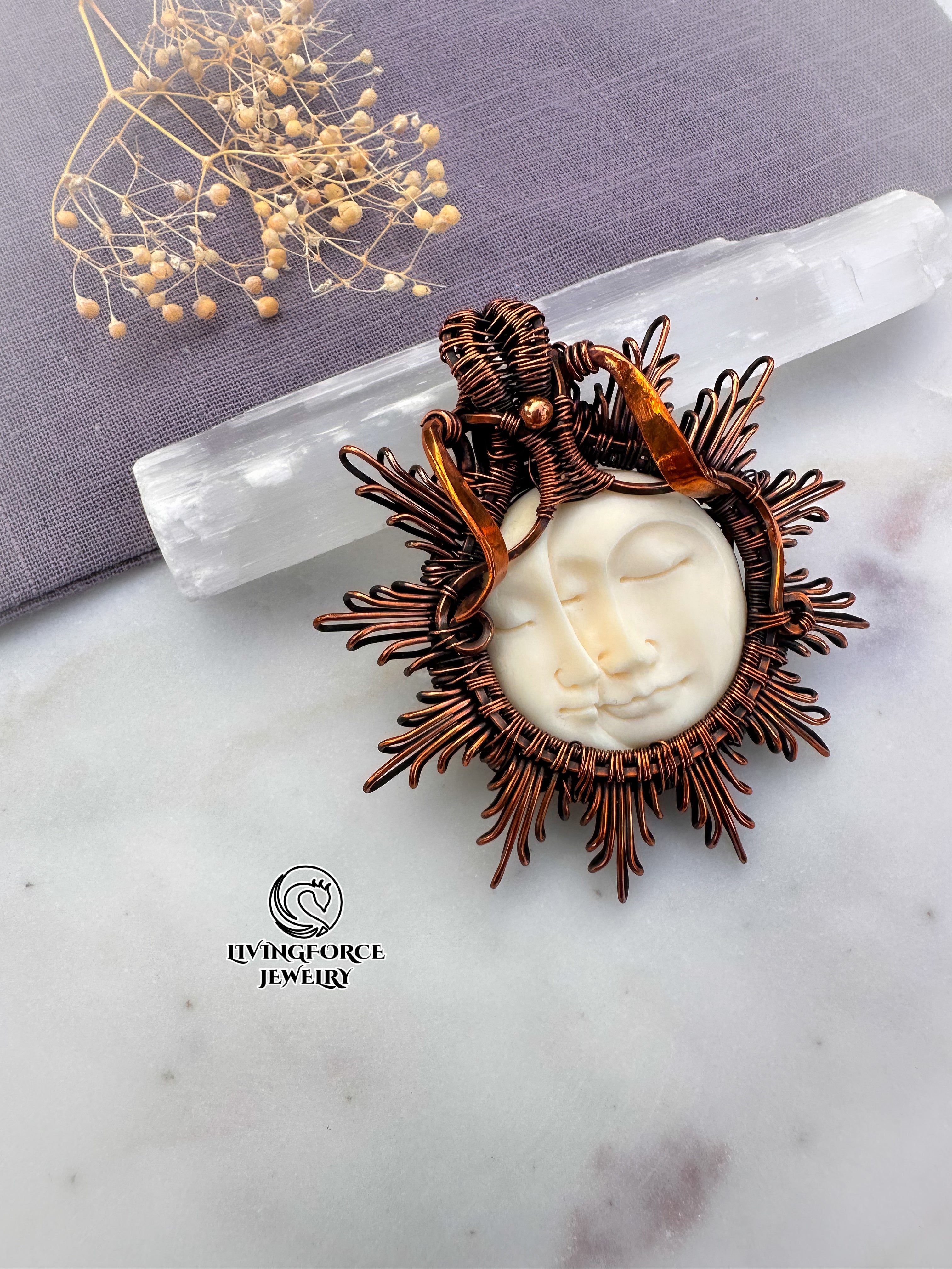 Carved Moon Pendant, Buffalo Bone Necklace