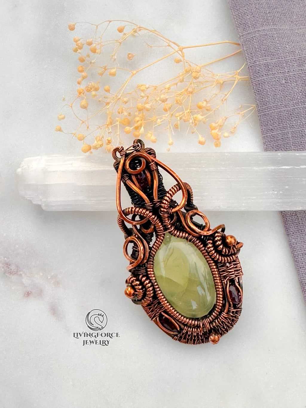 Melody Talisman, Prehnite & Pink Tourmaline Pendant