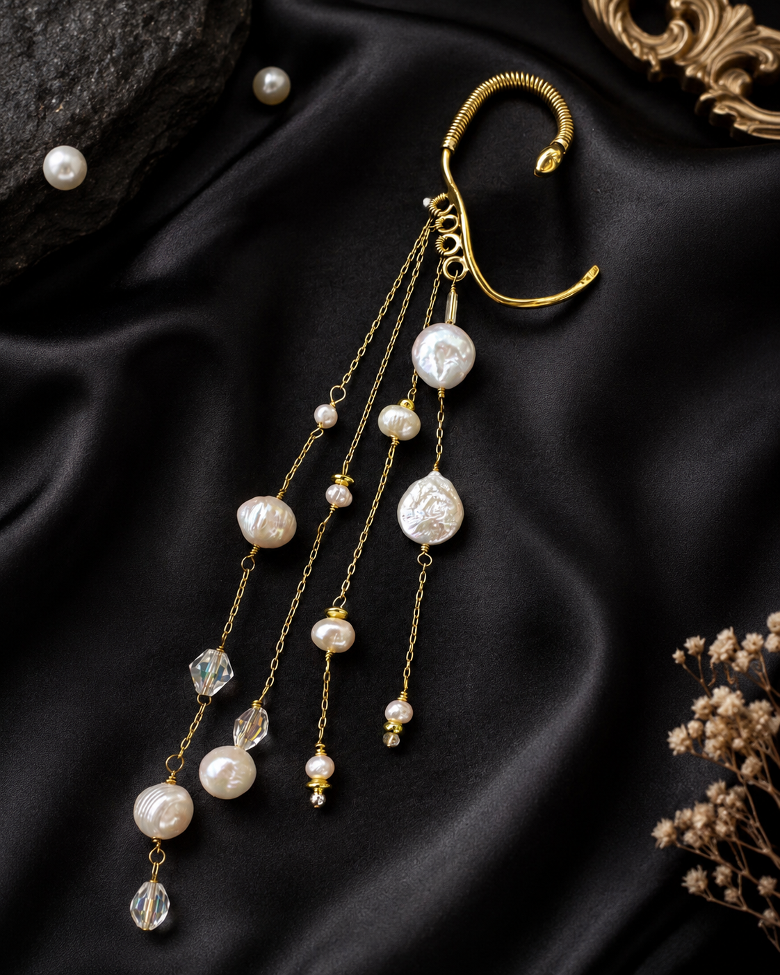 Pearl Rain - Long Pearl Ear Cuff