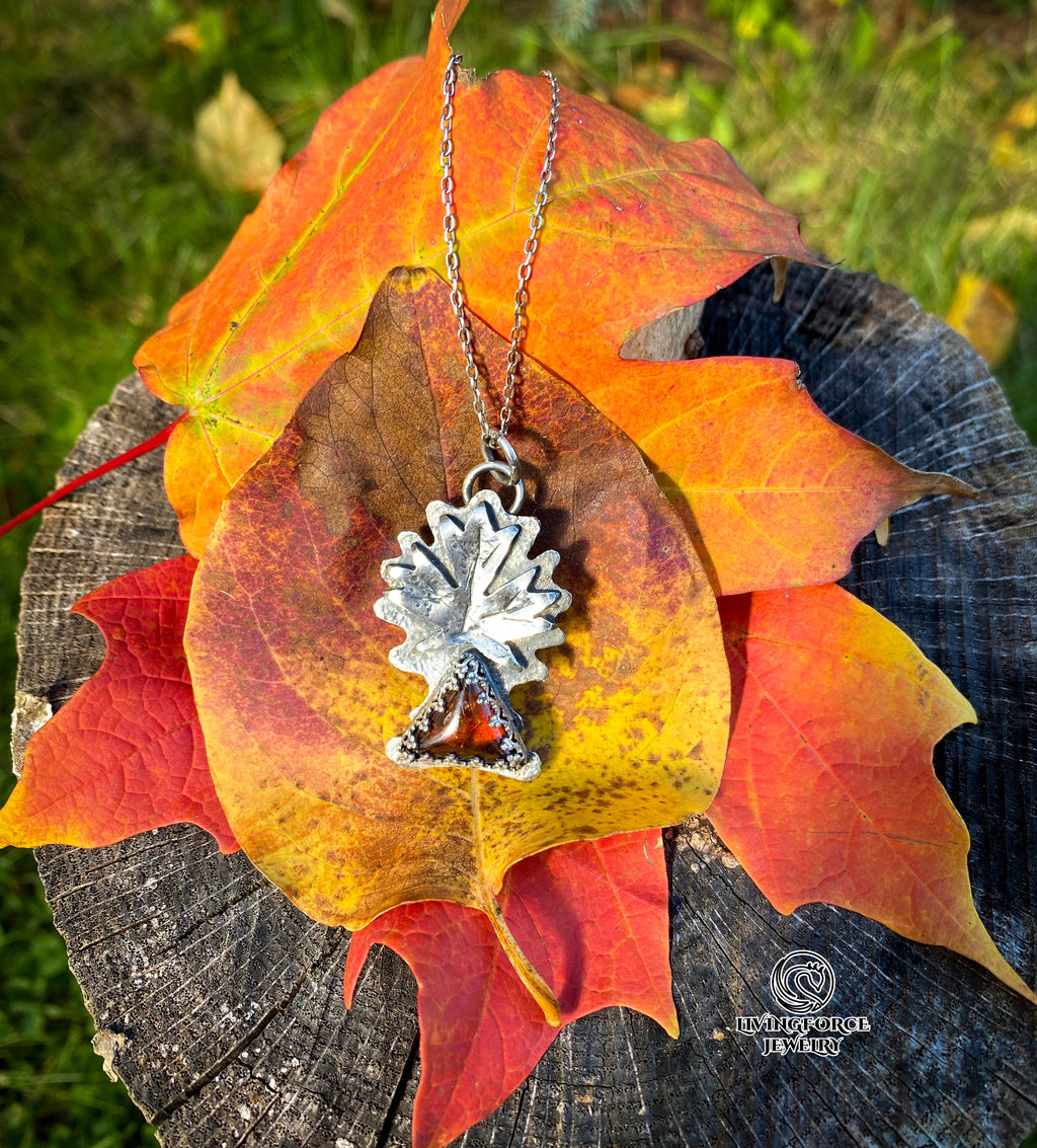 Maple Talisman, Amber in Sterling Silver Pendant