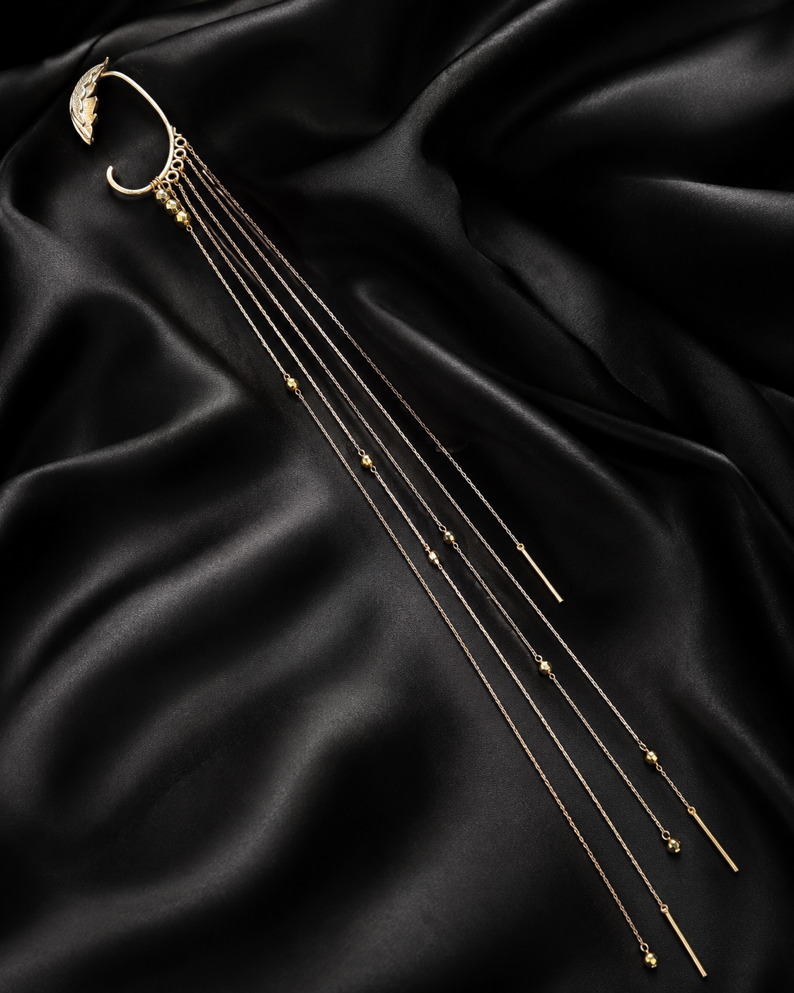 Wingfall Long Chain Ear Cuff with Hematite | Livingforce Jewelry