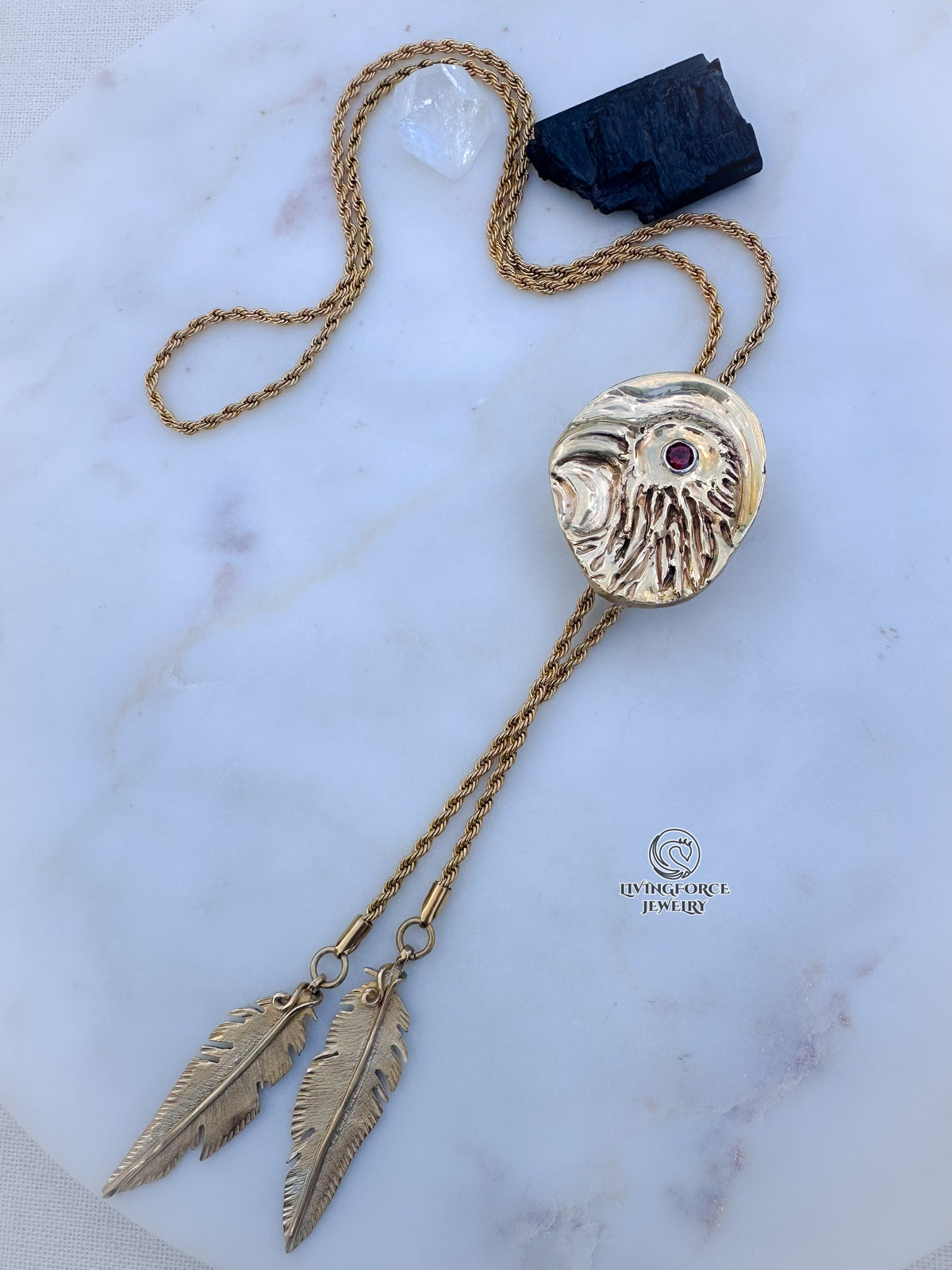 Raven’s Eye Bolo Necklace - Bronze, Brass, Sterling Silver & Garnet
