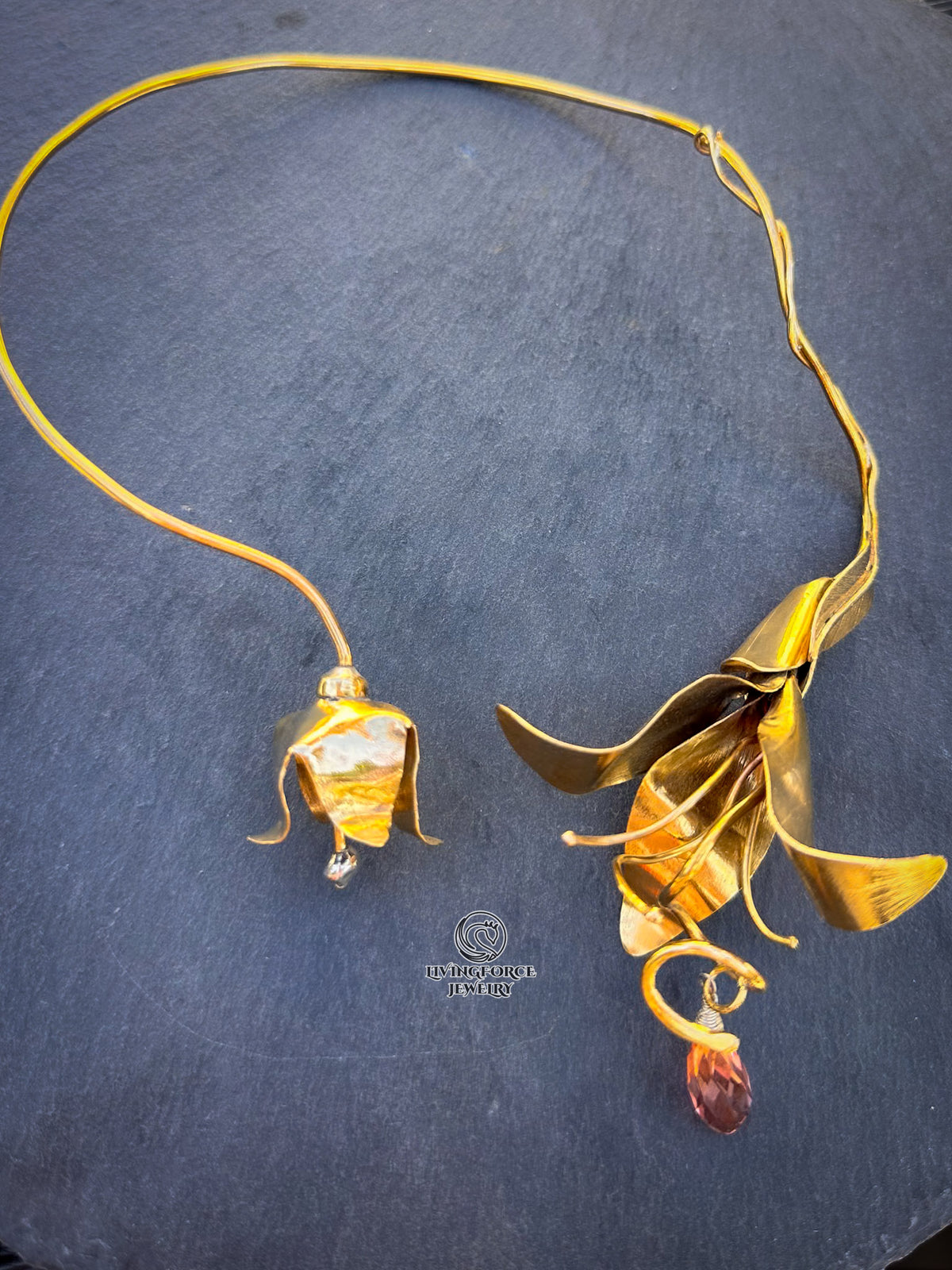 Handmade Brass Lily Torc Necklace | Sculptural Artisan Jewelry | One of a Kind
