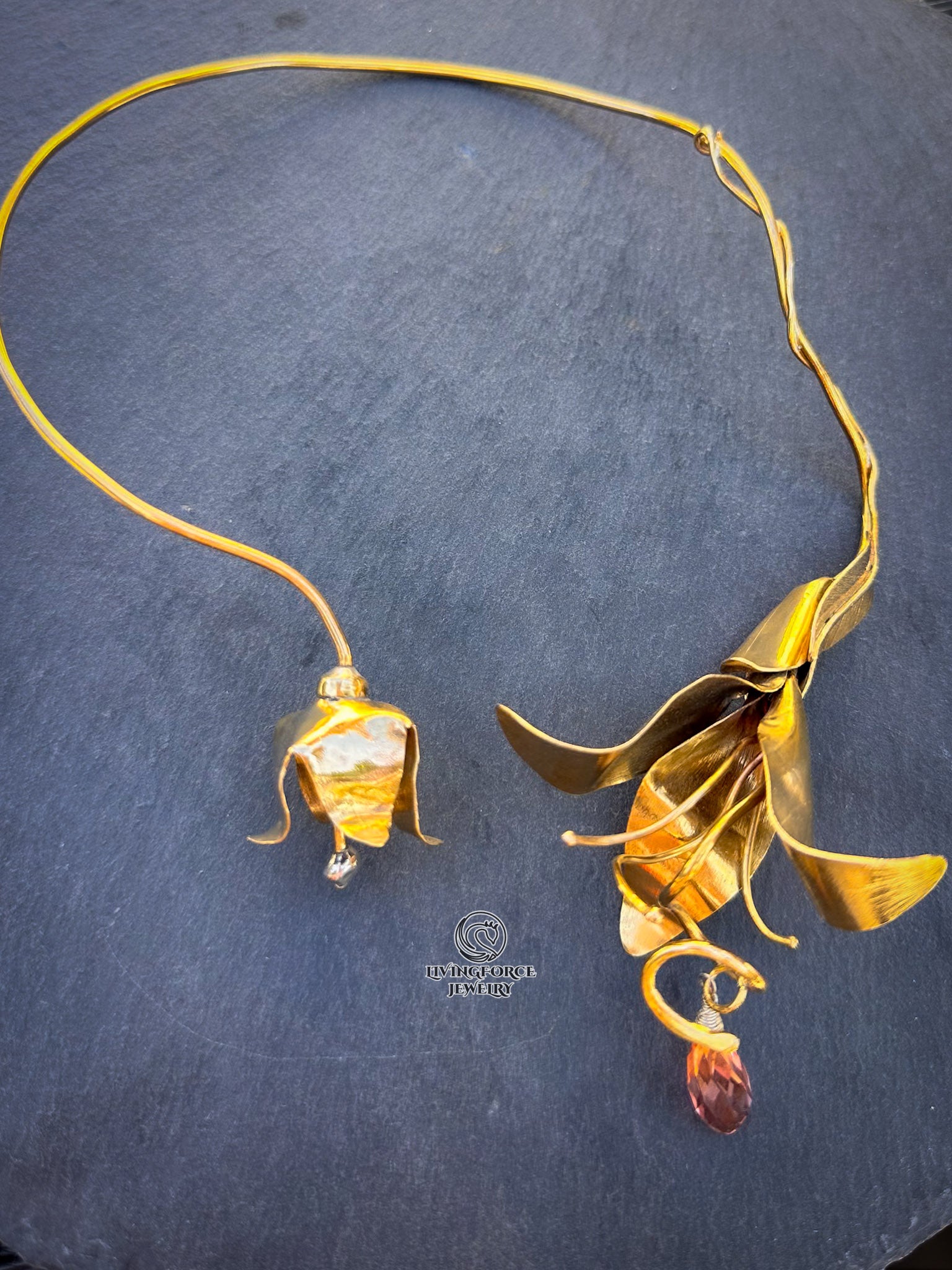 Handmade Brass Lily Torc Necklace | Sculptural Artisan Jewelry | One of a Kind
