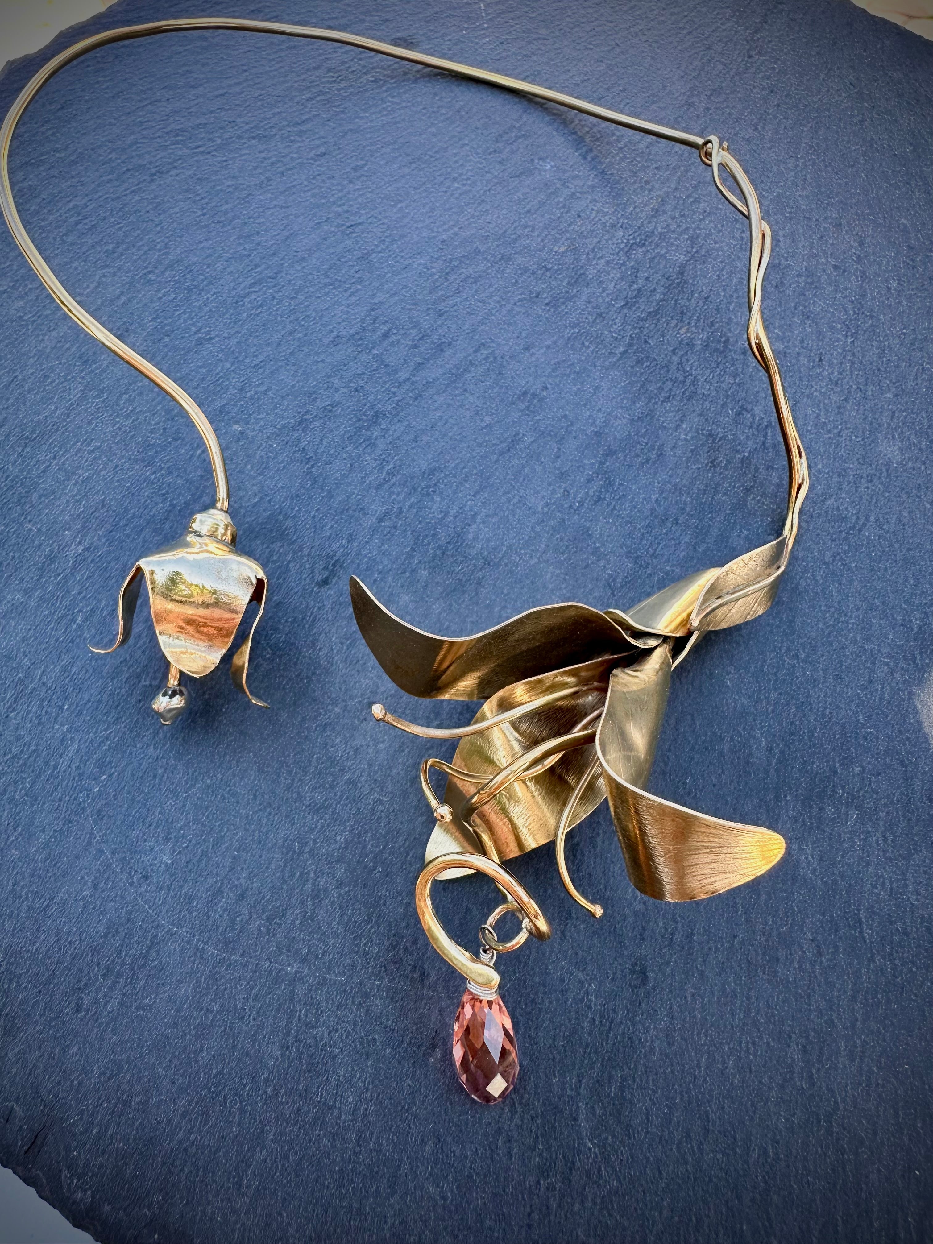 Handmade Brass Lily Torc Necklace | Sculptural Artisan Jewelry | One of a Kind