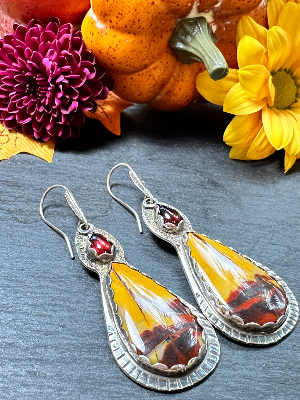 Folia Lumen Talisman, Mookaite & Garnet Earrings