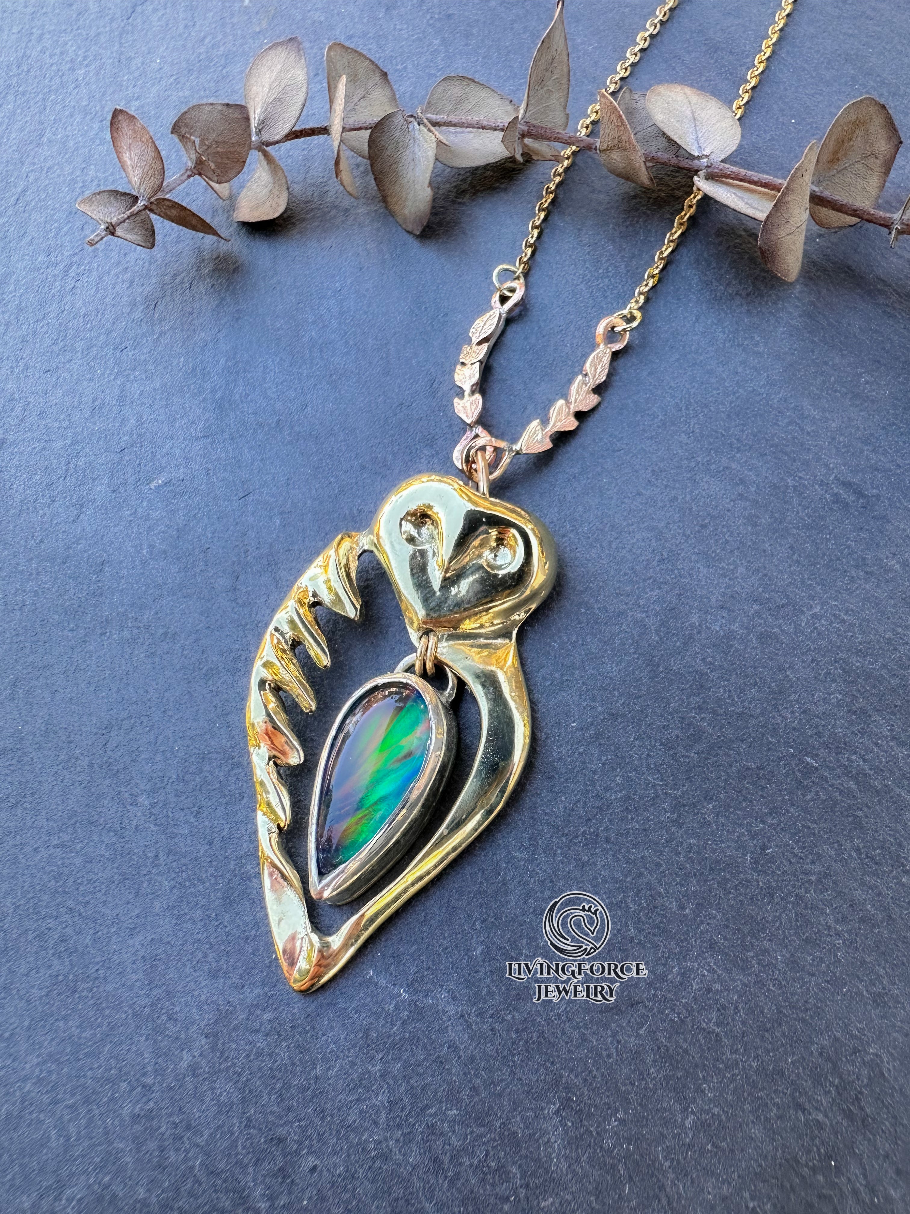 ELIA | The Guardian of Fire | Kinetic Mixed Metal Pendant with Aurora Opal