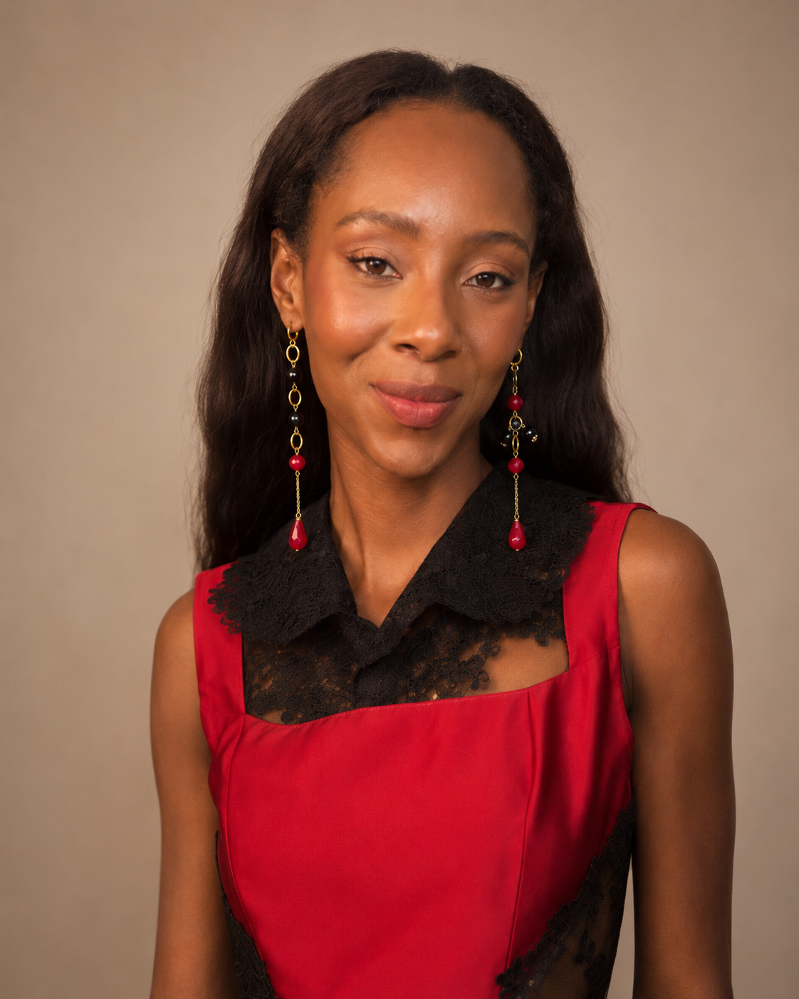 Carmen- Asymmetric Ruby & Onyx Drop Earrings