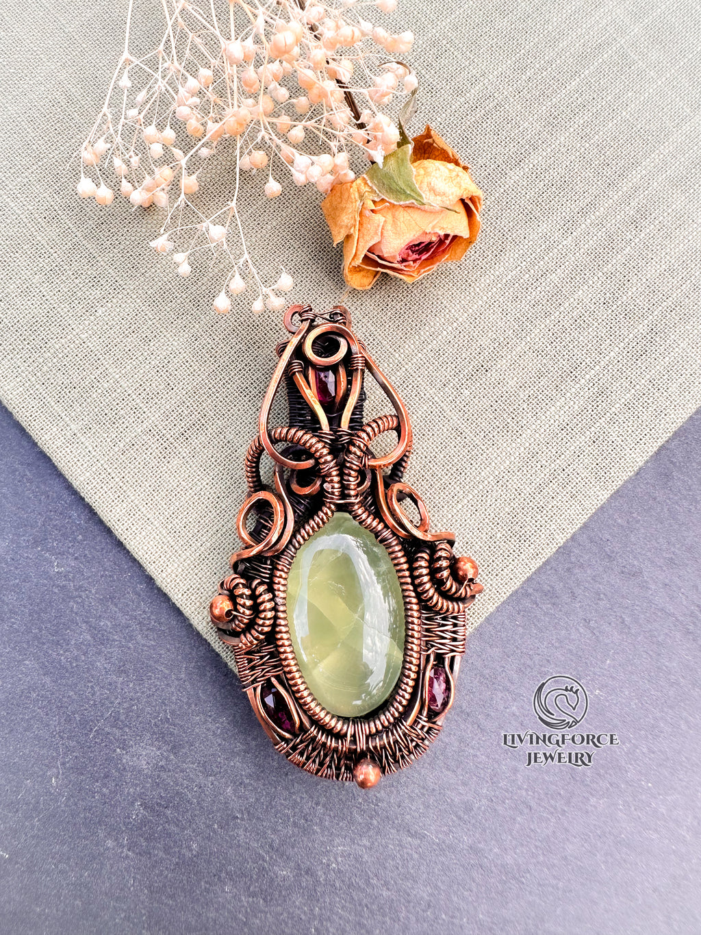 Melody Talisman, Prehnite & Pink Tourmaline Pendant